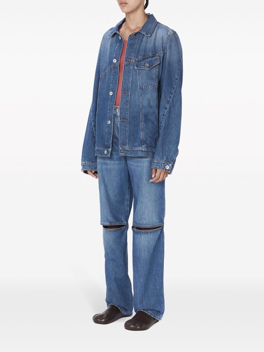 anchor-logo deconstructed denim jacket - 2