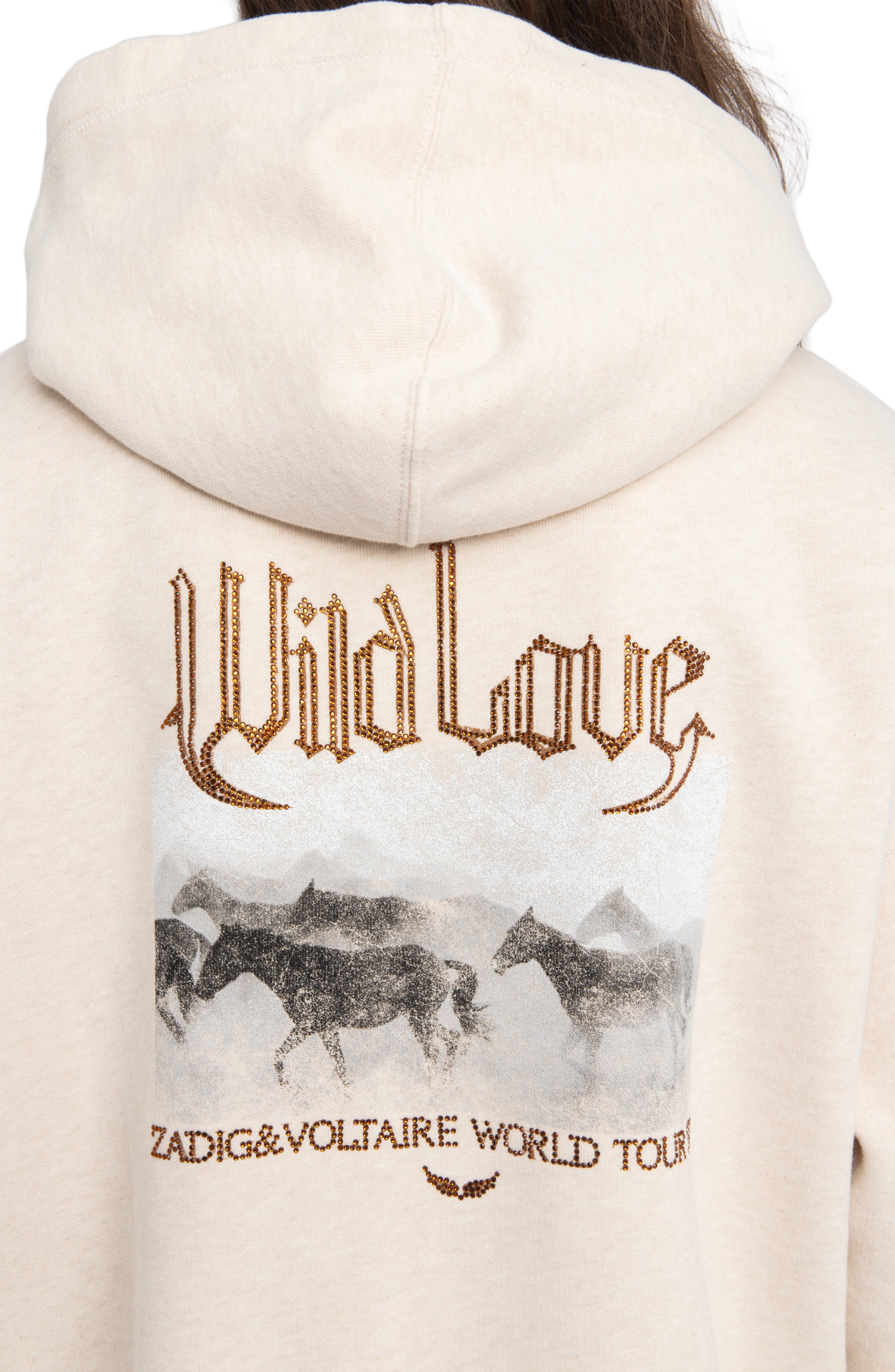Zadig & Voltaire Mia Strass Front Zip Hoodie in Light Sugar at Nordstrom - 4