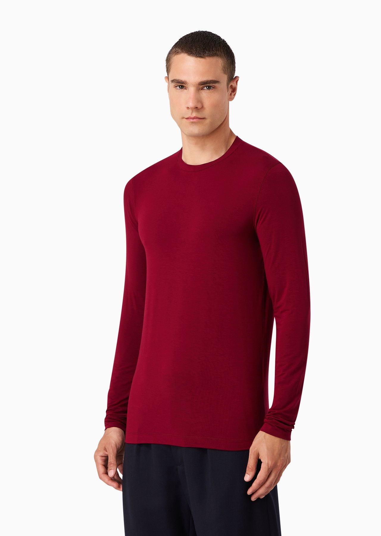 Stretch viscose jersey jumper with crew neck and long sleeves - 2