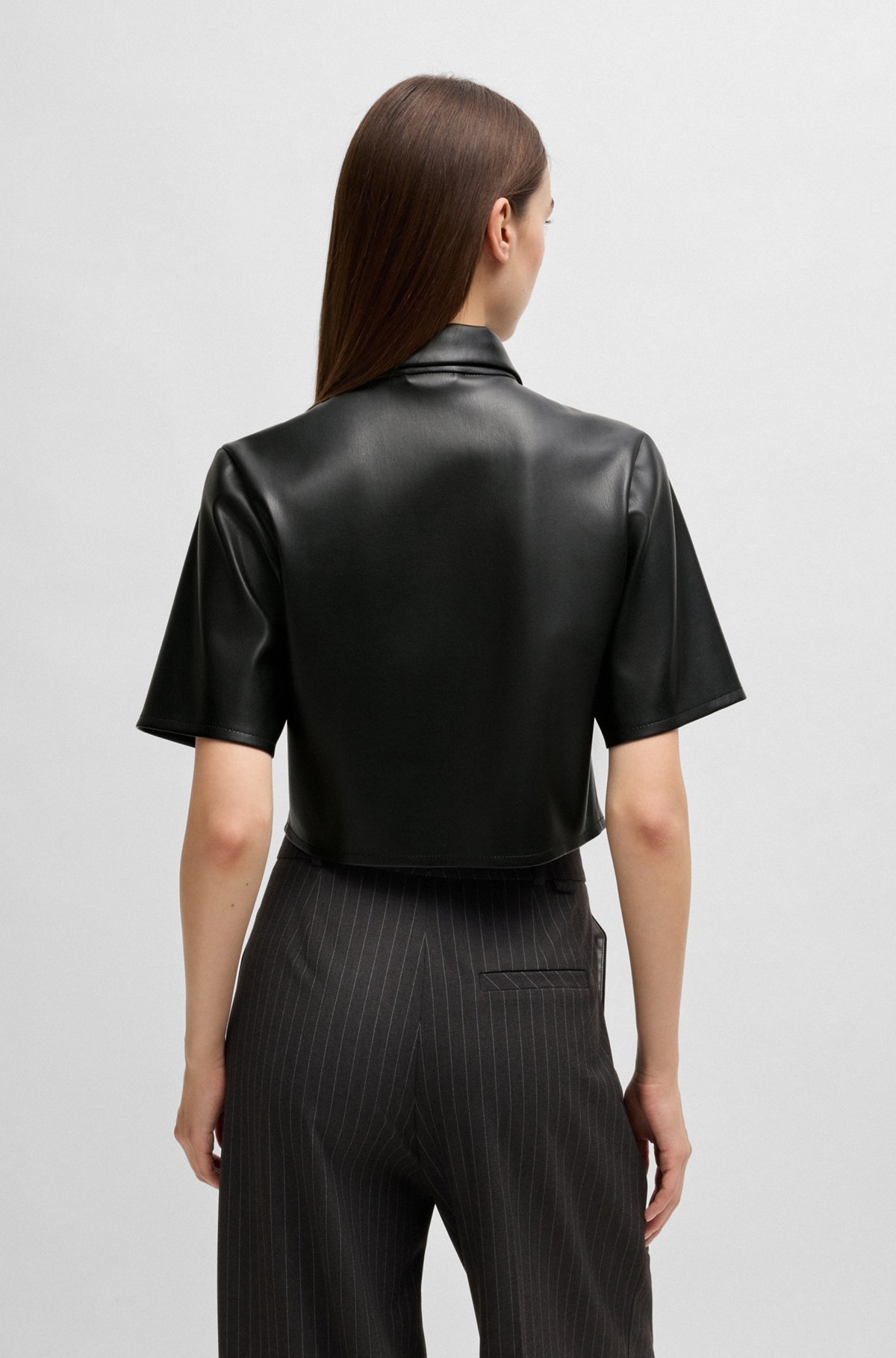 SHARP-FIT TOP IN FAUX LEATHER WITH POINT COLLAR - 4