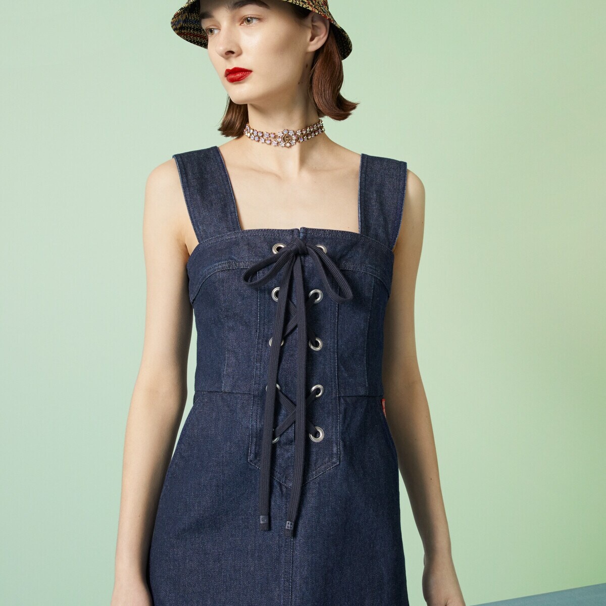 Denim dress with Interlocking G Web patch - 3