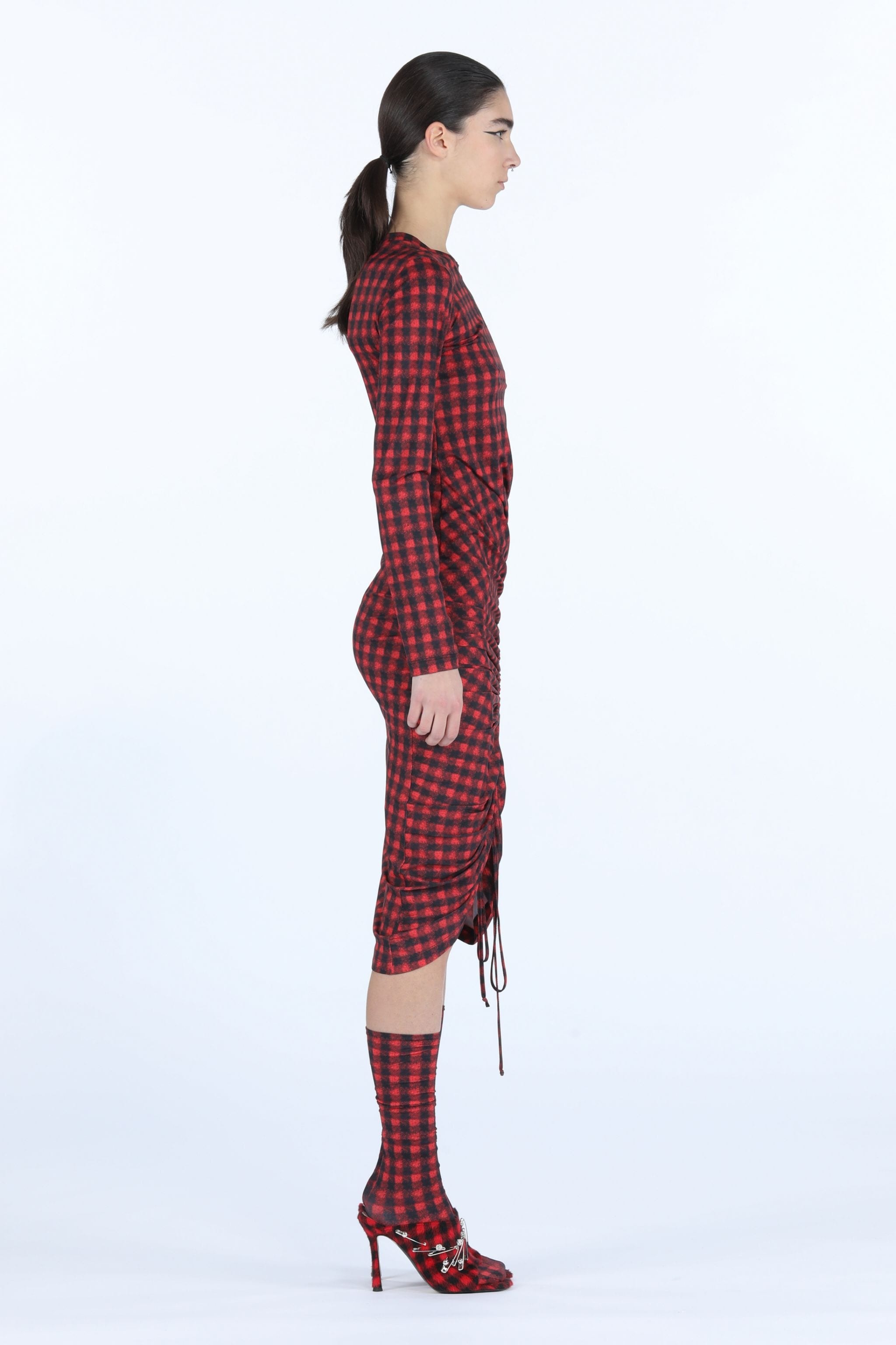 CHECKED GATHERED DRESS - 3