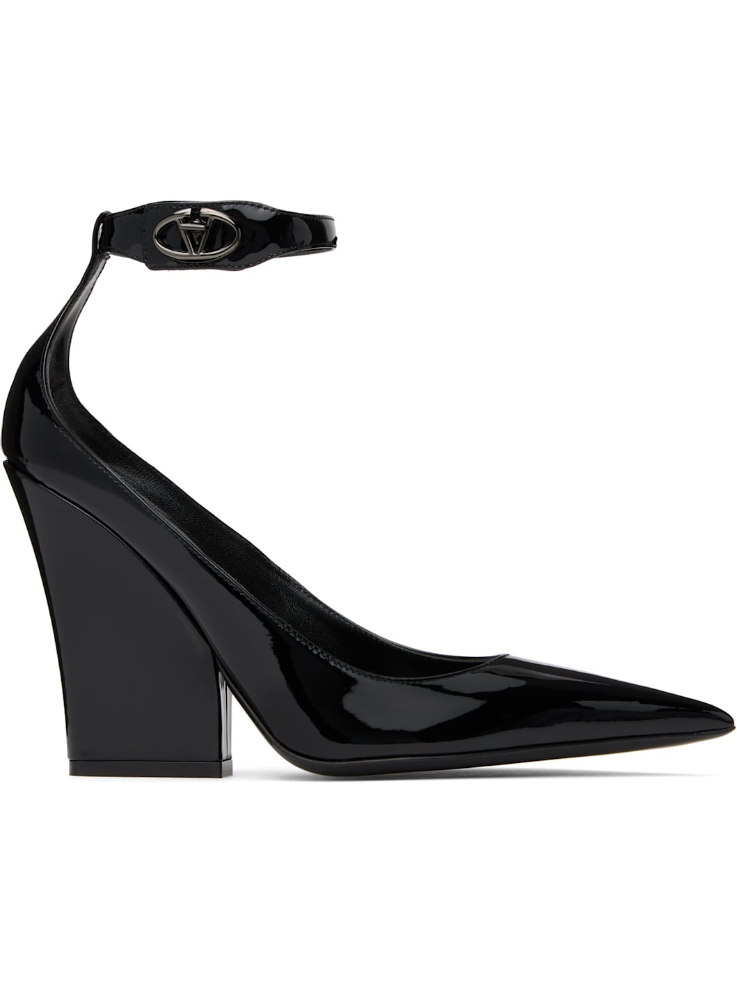 Black Ankle Strap Patent Leather Heels - 1