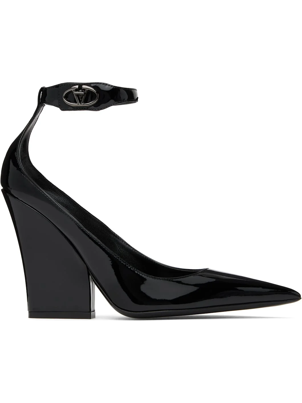 Black Ankle Strap Patent Leather Heels - 1