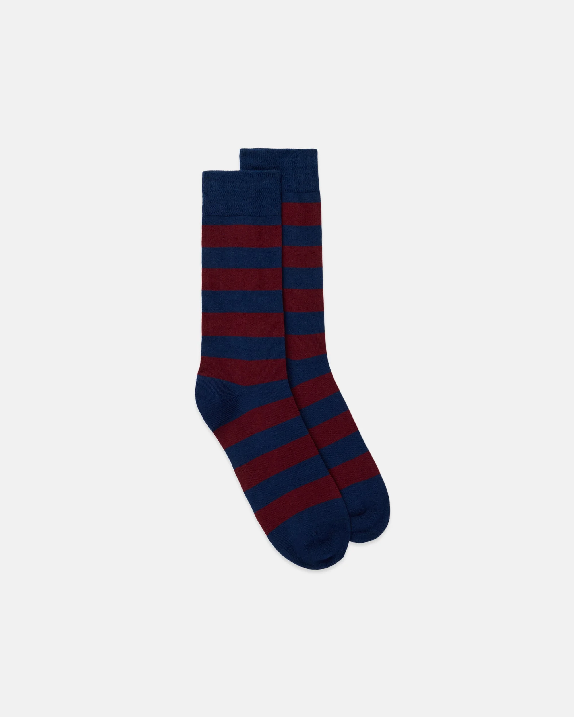 NAVY & BURGUNDY HOOP STRIPE COTTON SOCKS - 1