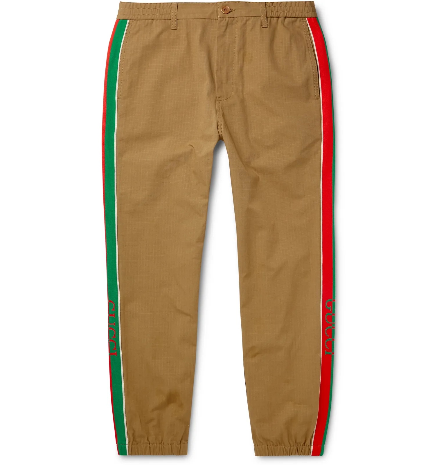 Slim-Fit Tapered Webbing-Trimmed Cotton-Blend Ripstop Trousers - 1