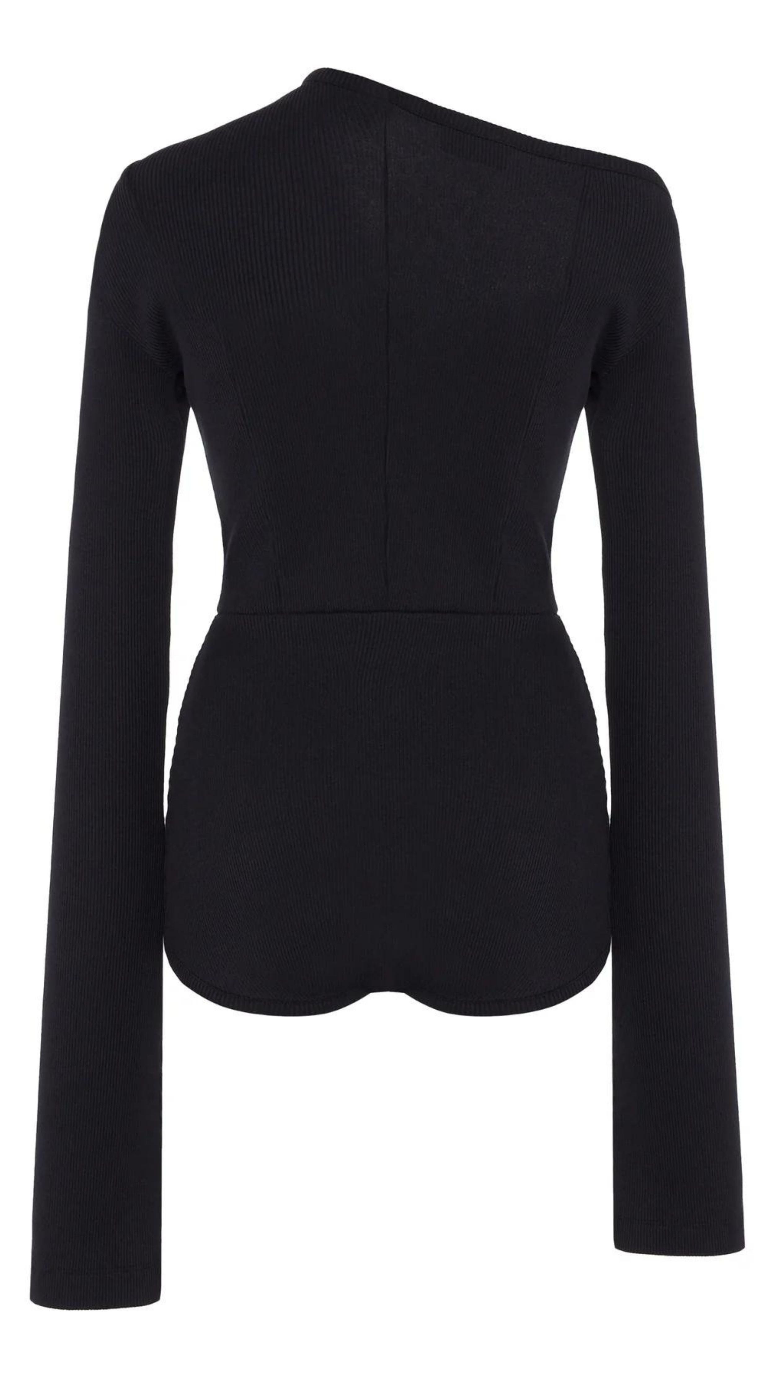 Body Suit with Asymmetrical Collar in Black - 3