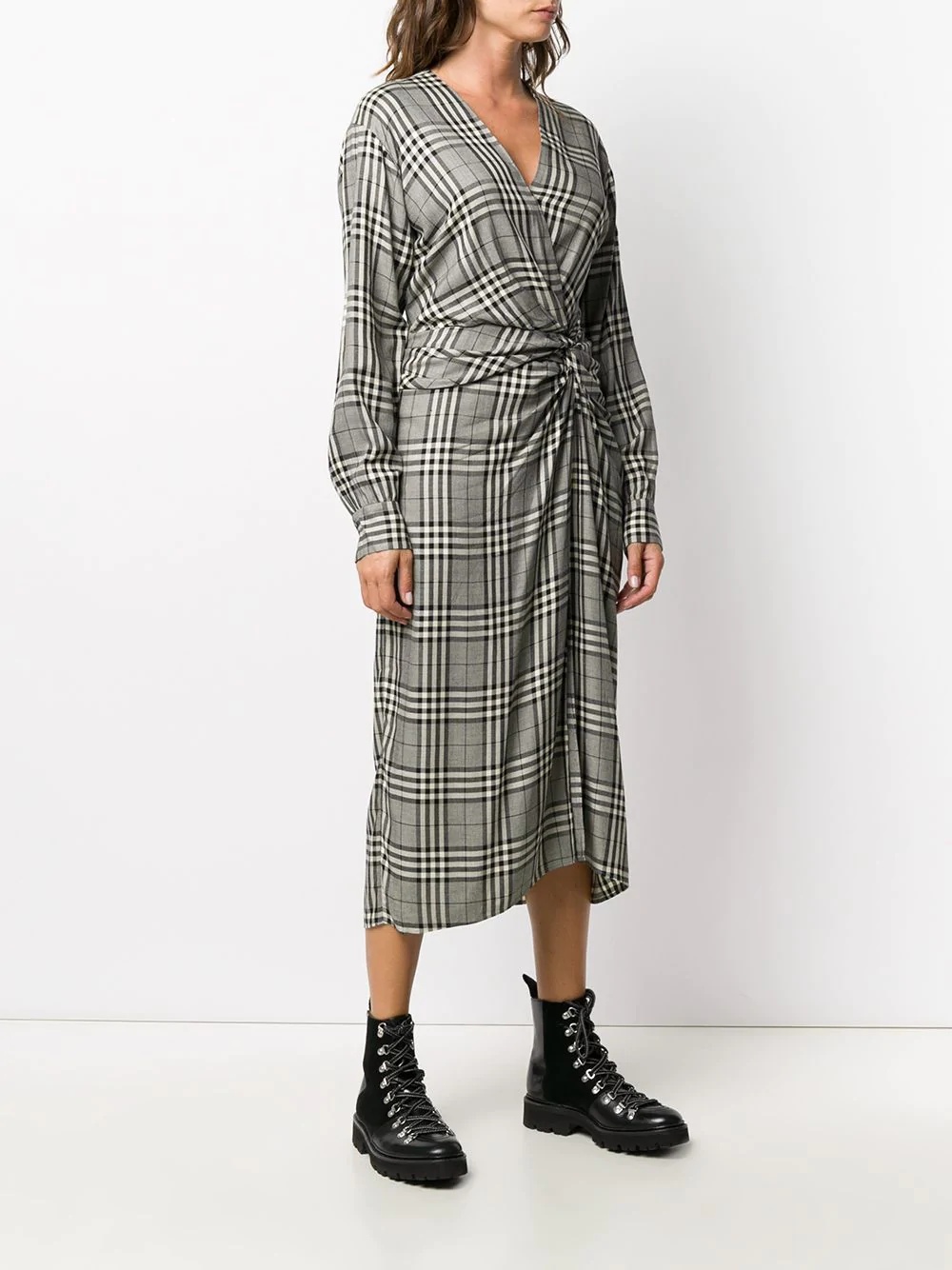 check-pattern wrap dress - 3