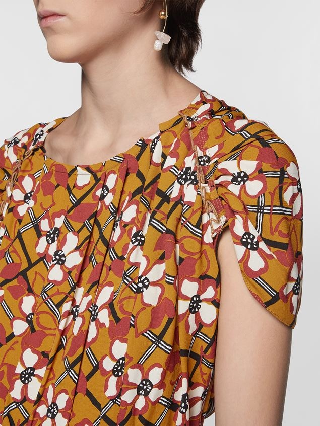 VISCOSE SABLÉ DRESS WITH RUFFLED COLLAR AND SHOULDERS - 5