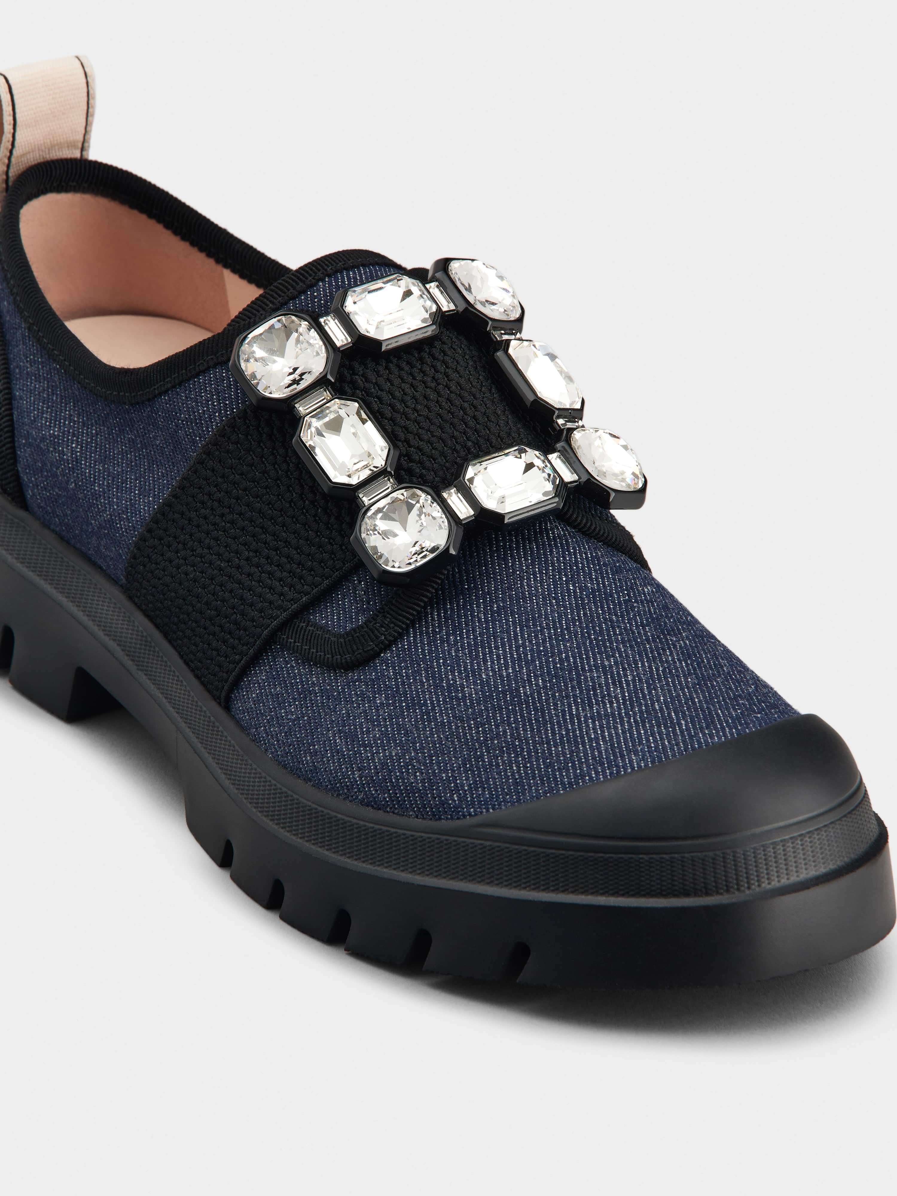 Walky Viv' Strass Buckle Sneakers in Denim - 8
