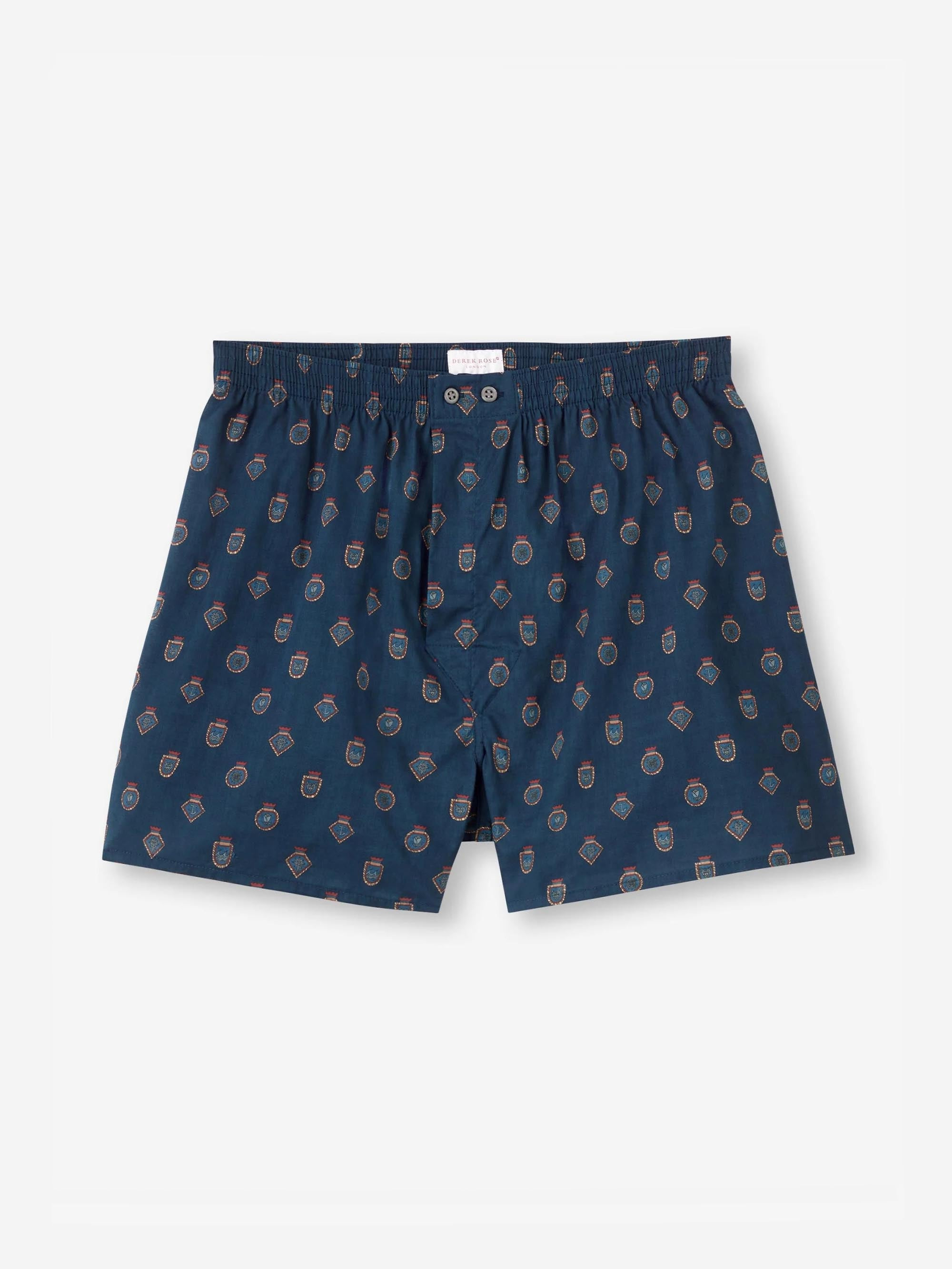 Men's Classic Fit Boxers Cotton Batiste Navy Badge Print - 2