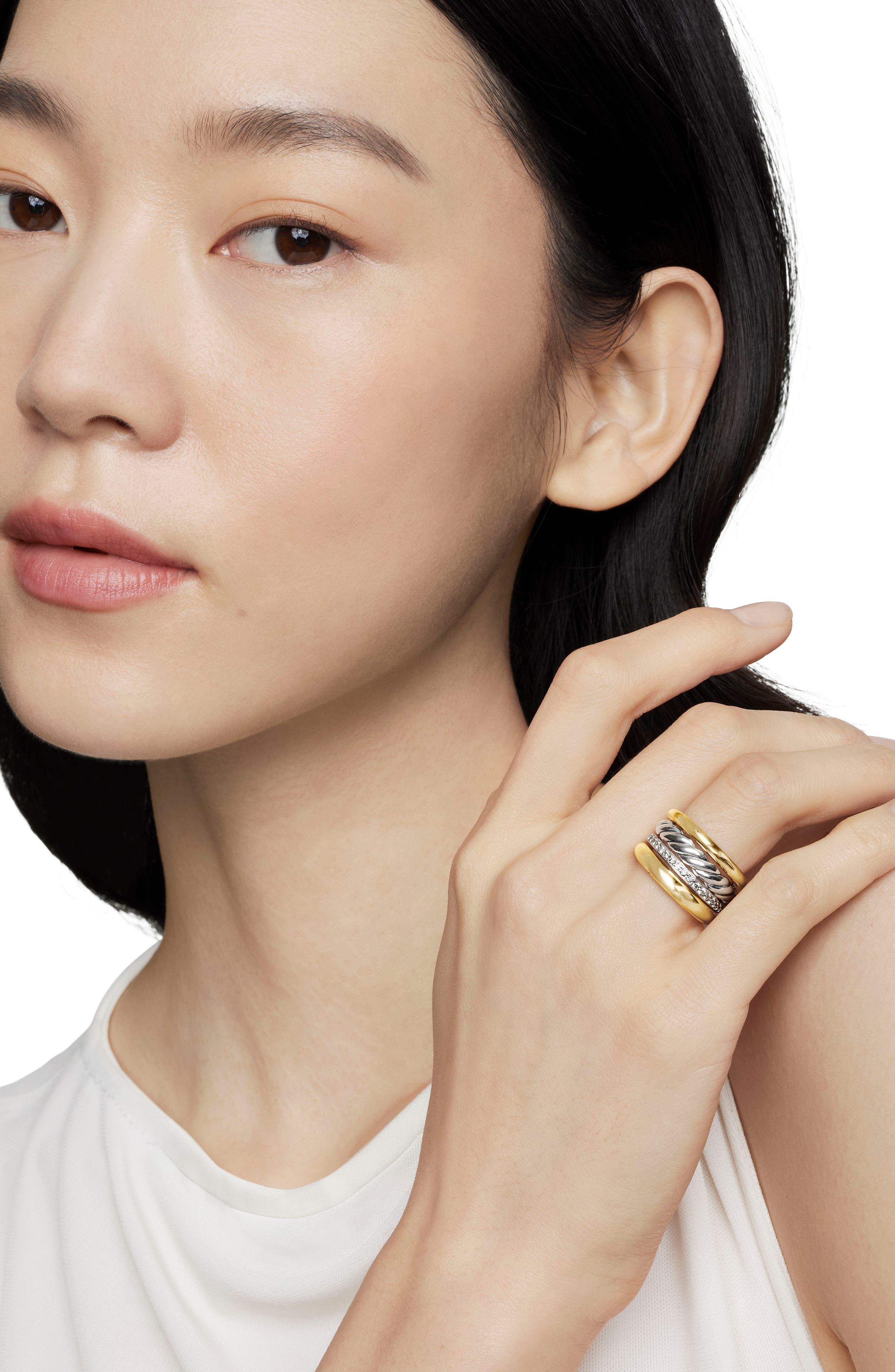 David Yurman Mercer Mixed Metal & Diamond Stack Ring in Sterling Silver/18Ky Gold at Nordstrom - 2