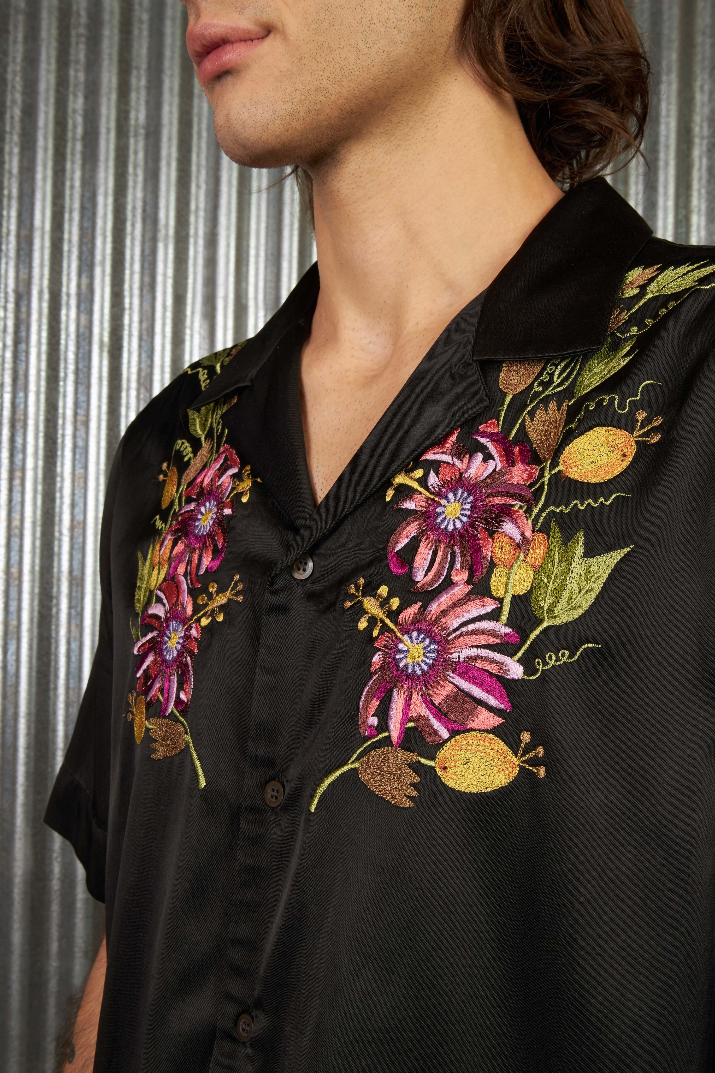 Black Embroidered Viscose Shirt - 4