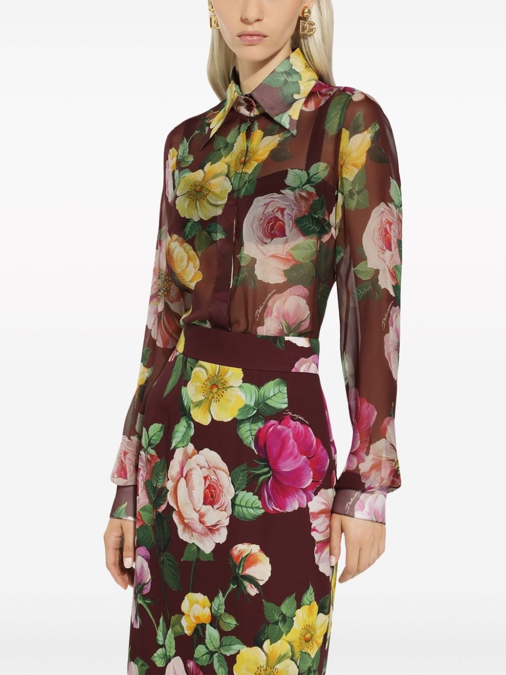 camelia-print silk blouse - 5