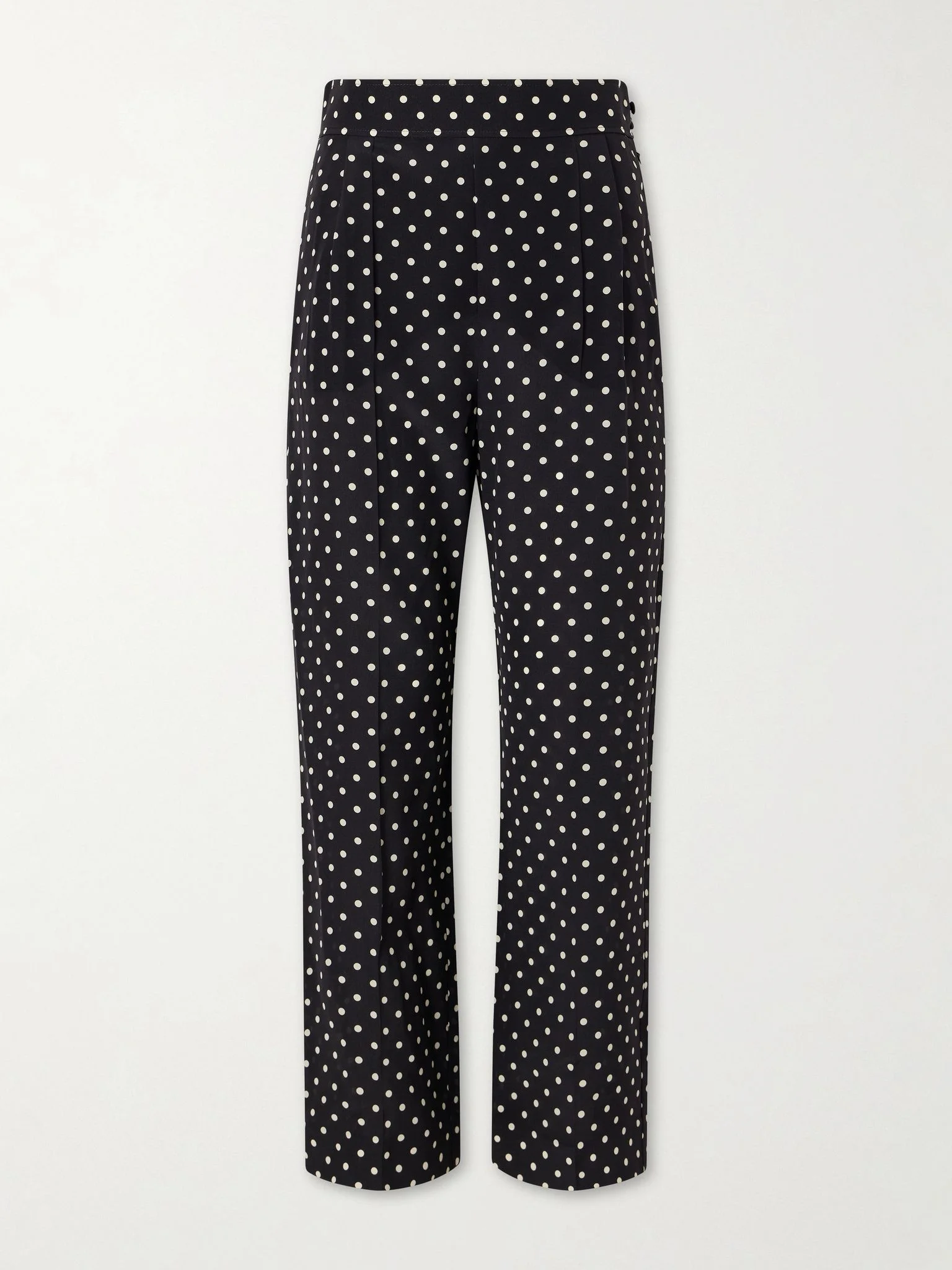 Polka-dot silk crepe de chine wide-leg pants Black - 1