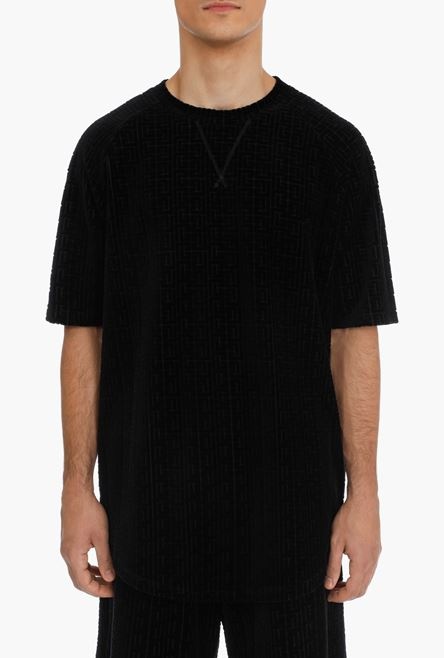 Black T-shirt with embossed velvet Balmain monogram - 5