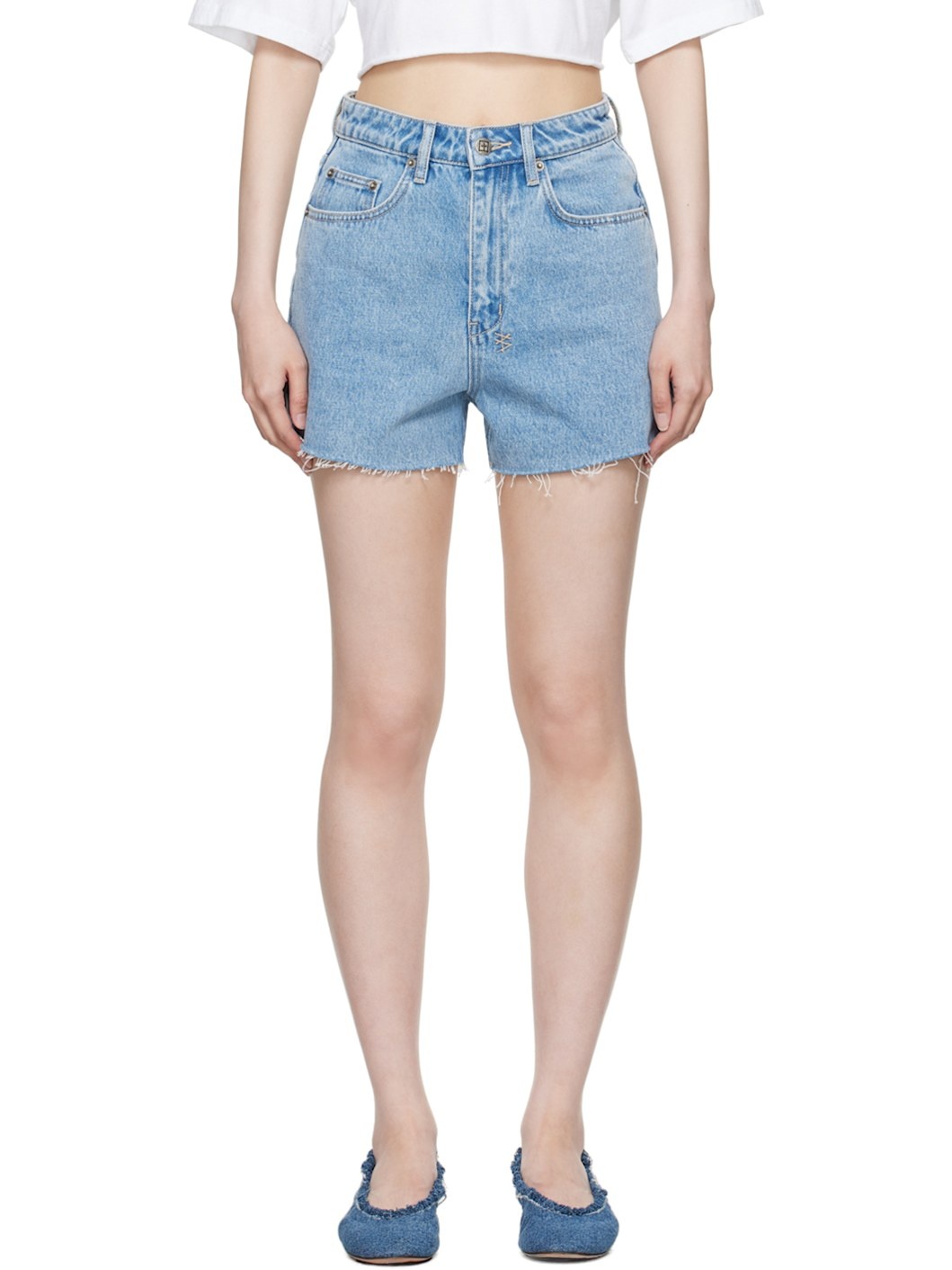 Blue Rise N Hi Torn Up Denim Shorts - 1