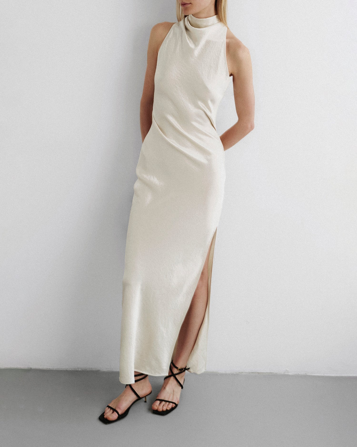 Cowl-Neck Washed Satin Midi Dress - 2