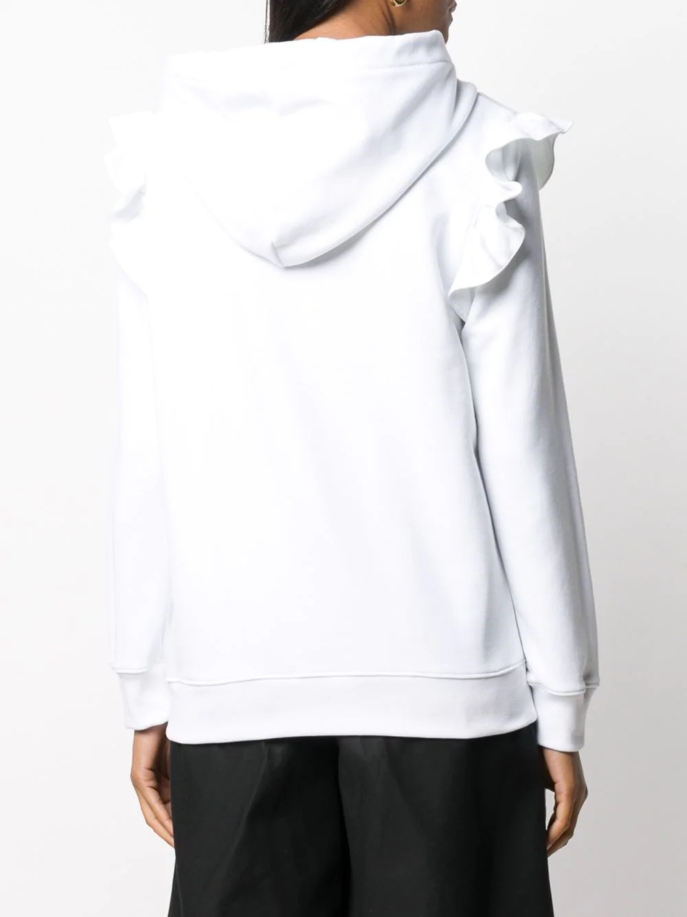 logo-embellished frill-trim hoodie - 4