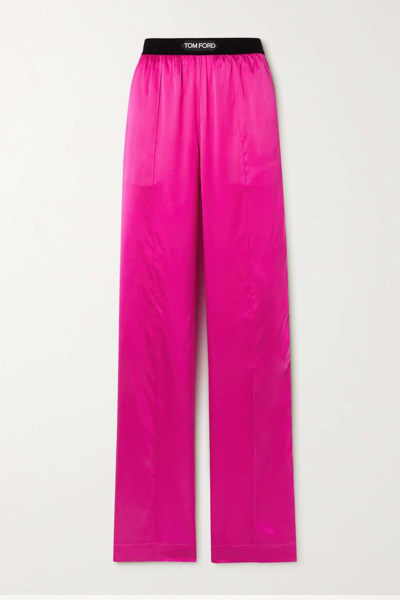 Velvet-trimmed silk and Lyocell-blend satin wide-leg pants - 1