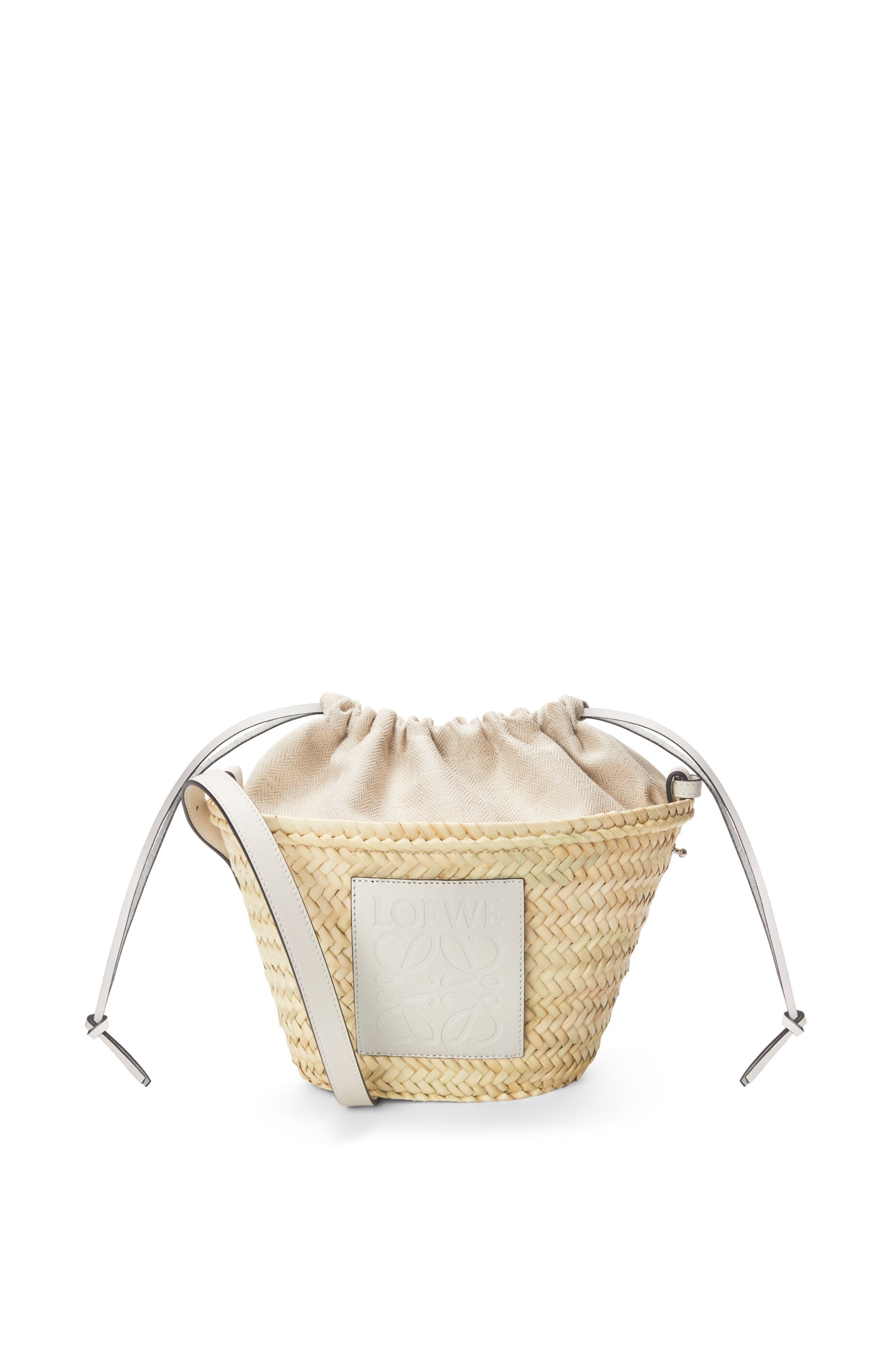 Loewe Paula's Ibiza Drawstring Bucket Crossbody Bag Raffia and