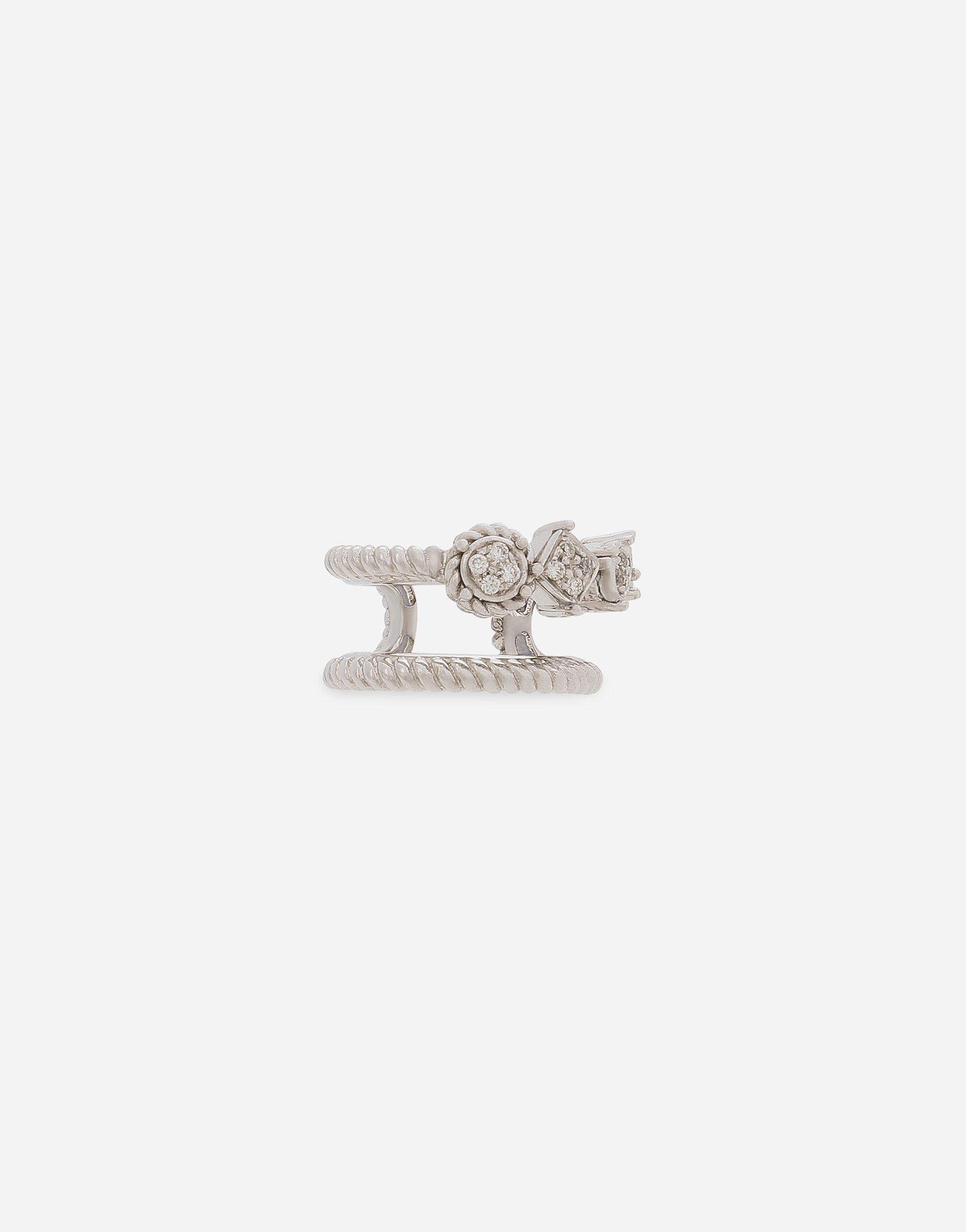 Single earring double earcuff in white gold 18k with diamond pavé - 1