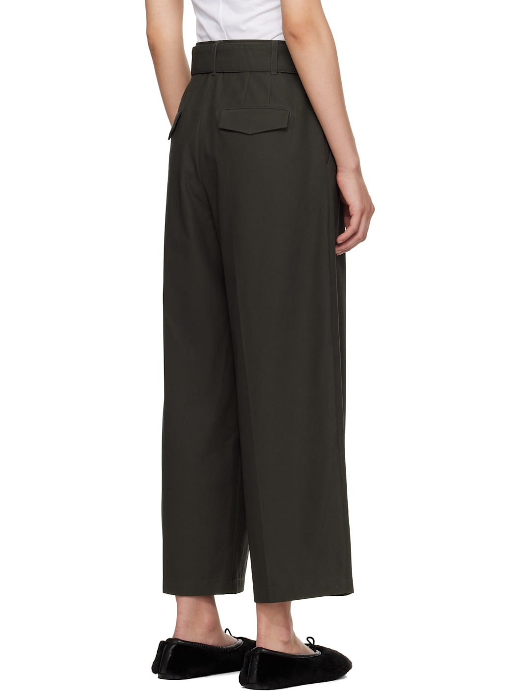 Gray Belted Wide Leg Crop Trousers - 3
