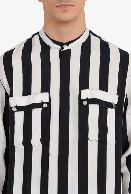 Oversized black and white striped cuprammonium shirt - 8