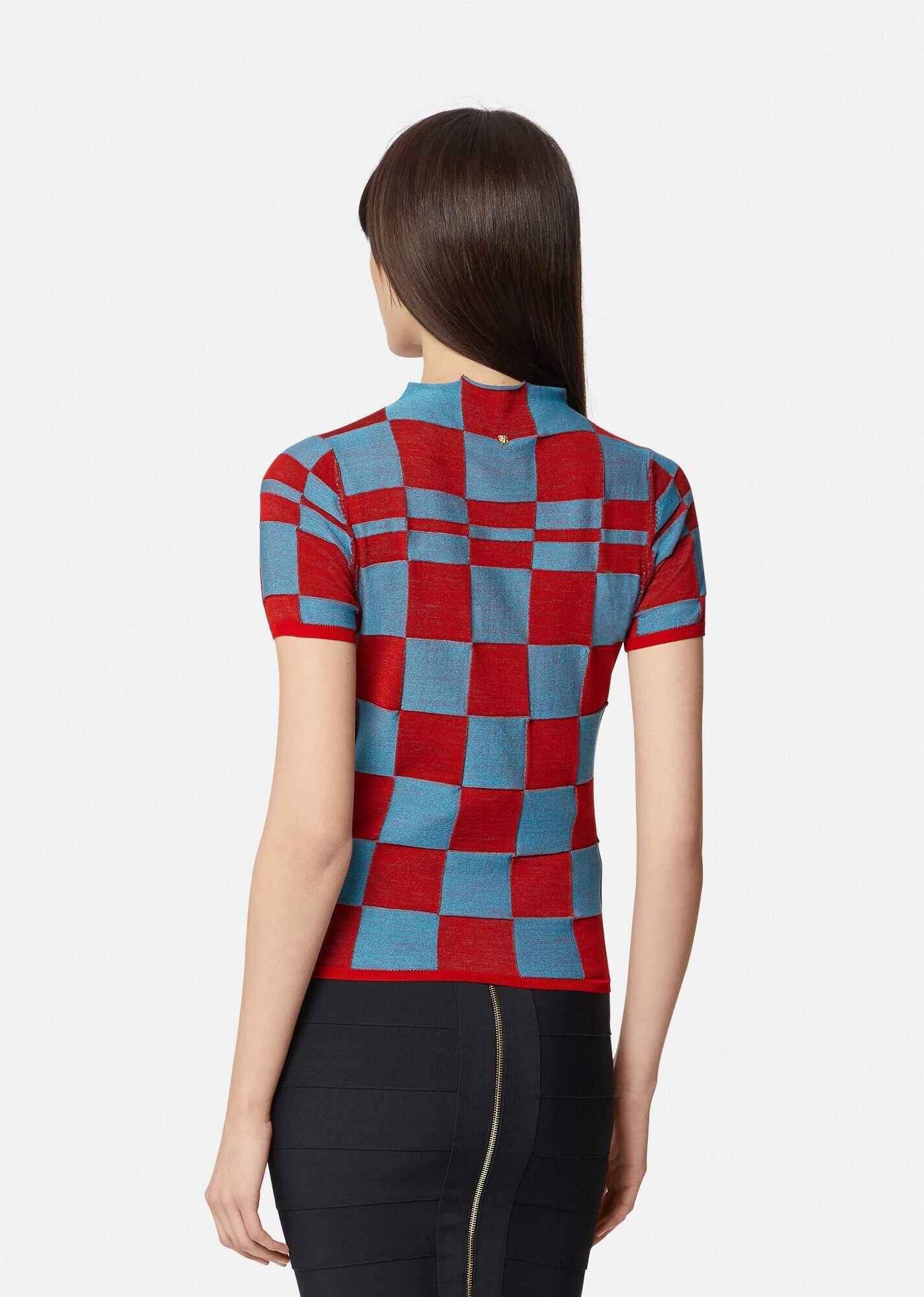 Checkered Wool & Silk Blend Sweater - 3