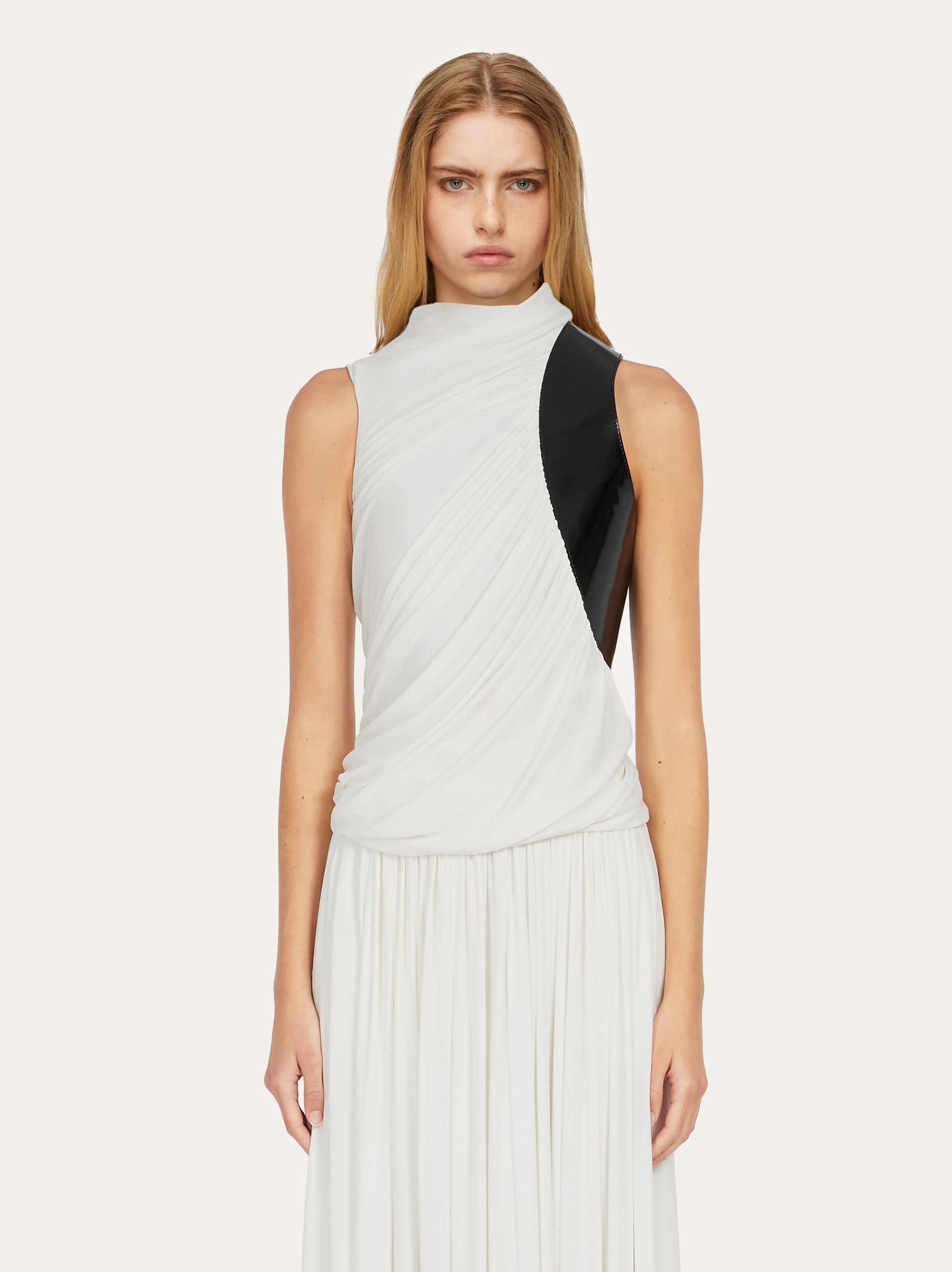 Sleeveless top with leather insert - 2