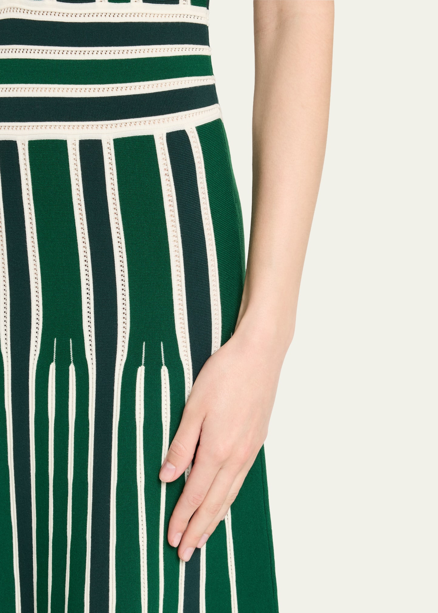 Tallone Plunging Stripe Pleated Knit Midi Dress - 5