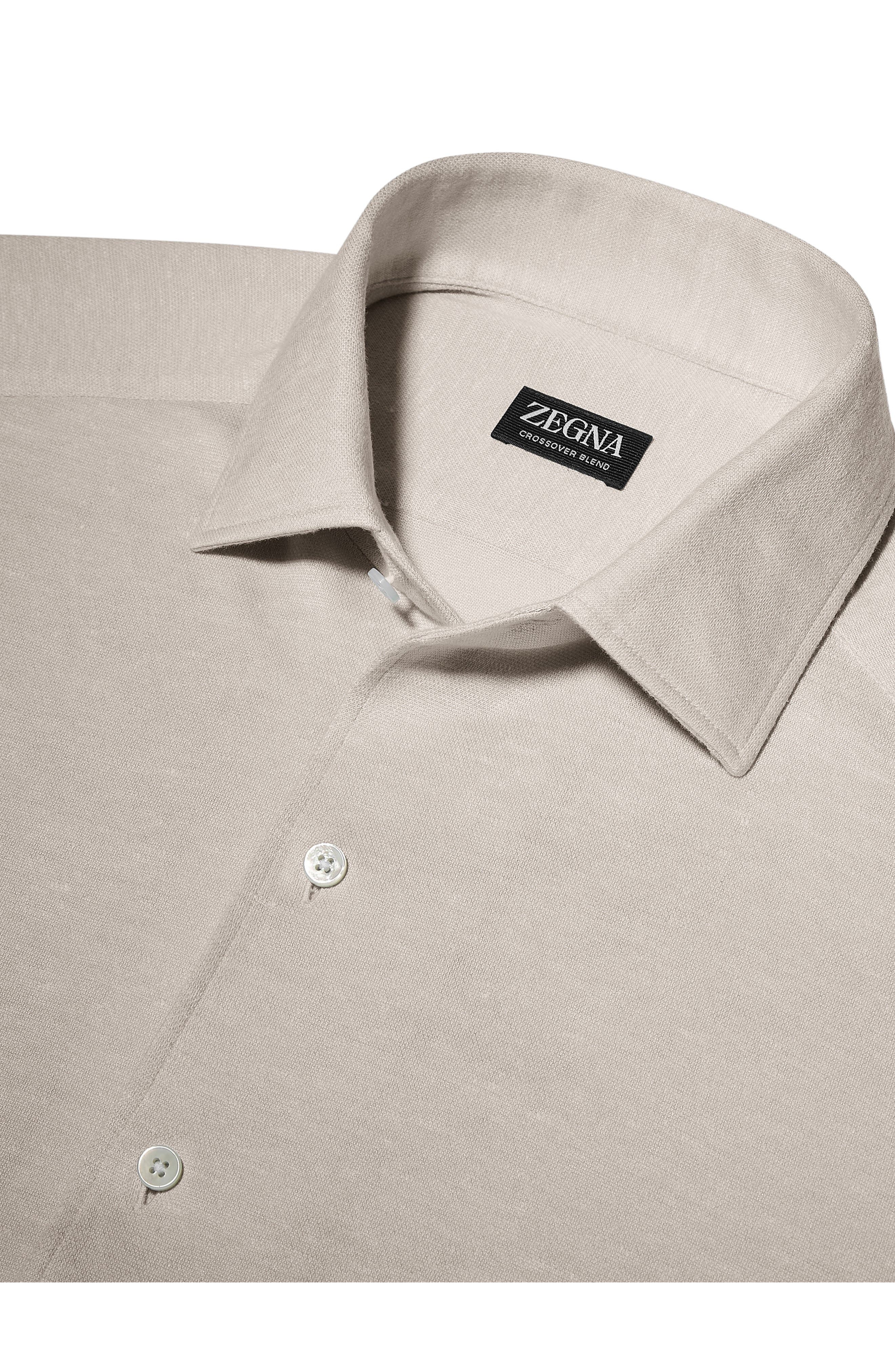 ZEGNA Crossover Silk, Line & Cotton Button-Up Shirt in Beige at Nordstrom - 2
