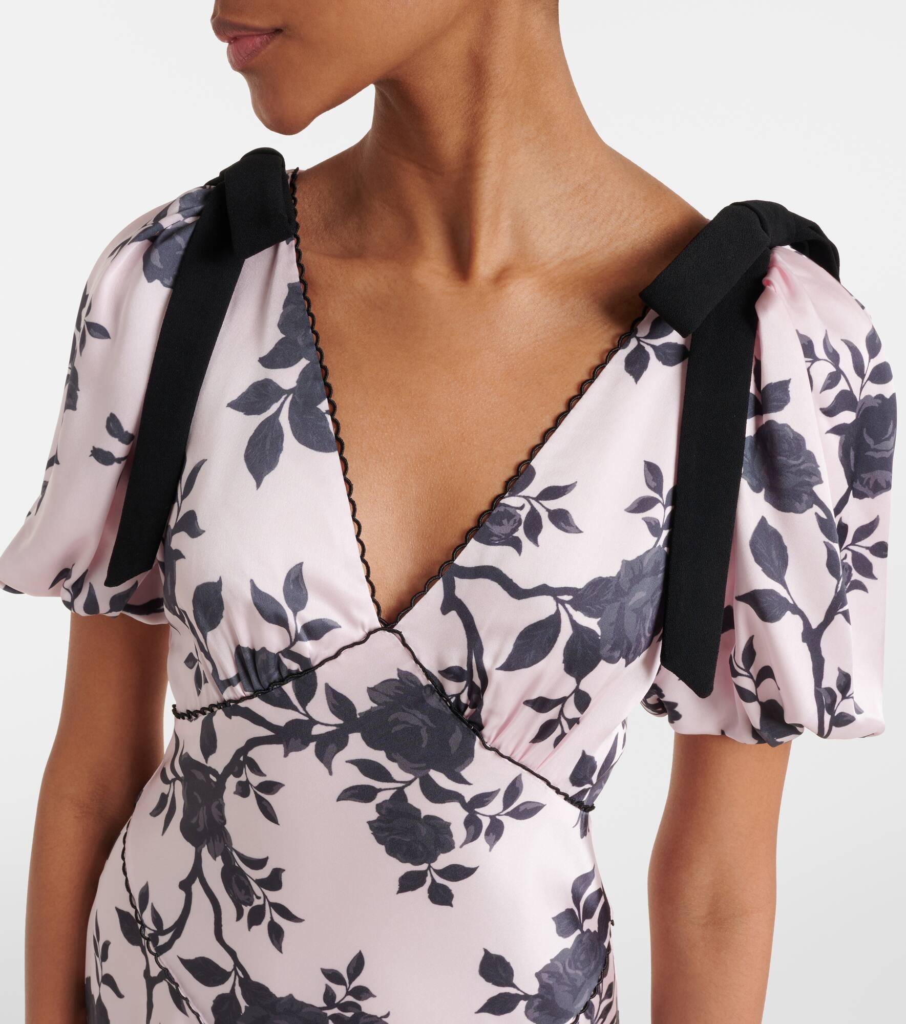Floral bow-detail satin midi dress - 4