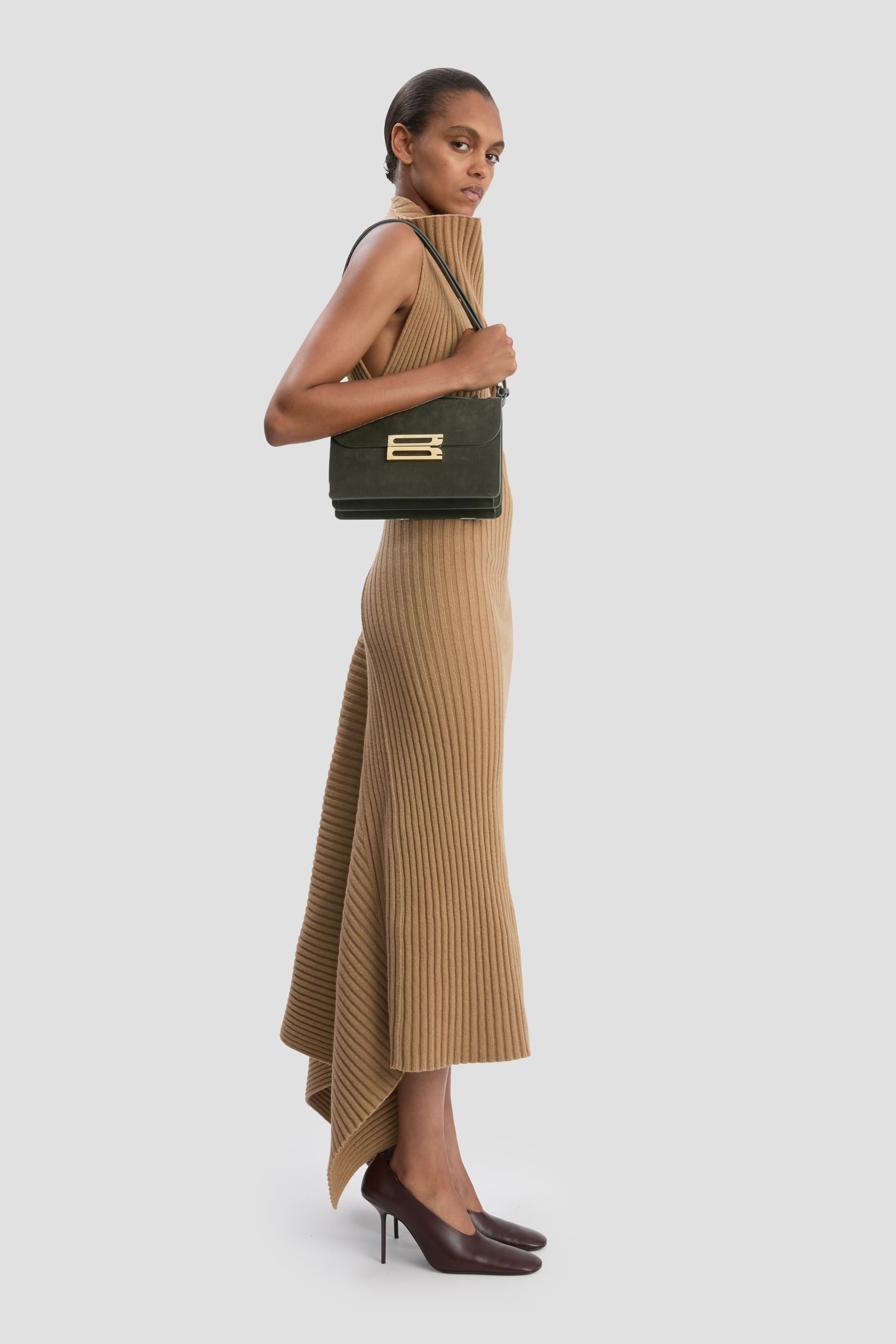 Dorian Bag In Dark Olive Stripe Embossed Suede - 2