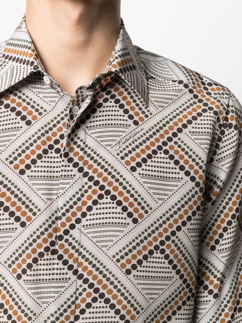 dotted cross-hatch print silk shirt - 5