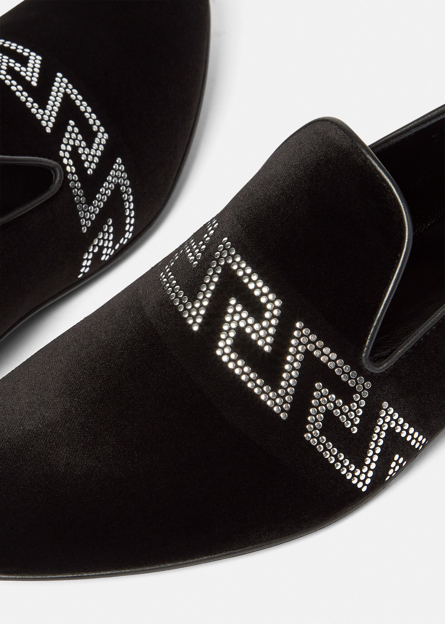 Studded Greca Velvet Slippers - 4
