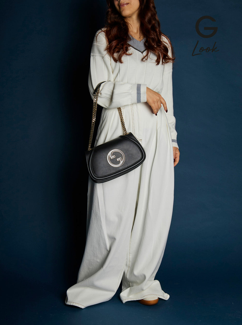 Gucci Women 'Blondie Small' Black Handbag With Metallic Gg Crossover On The Front And Chain Shoulder - 6