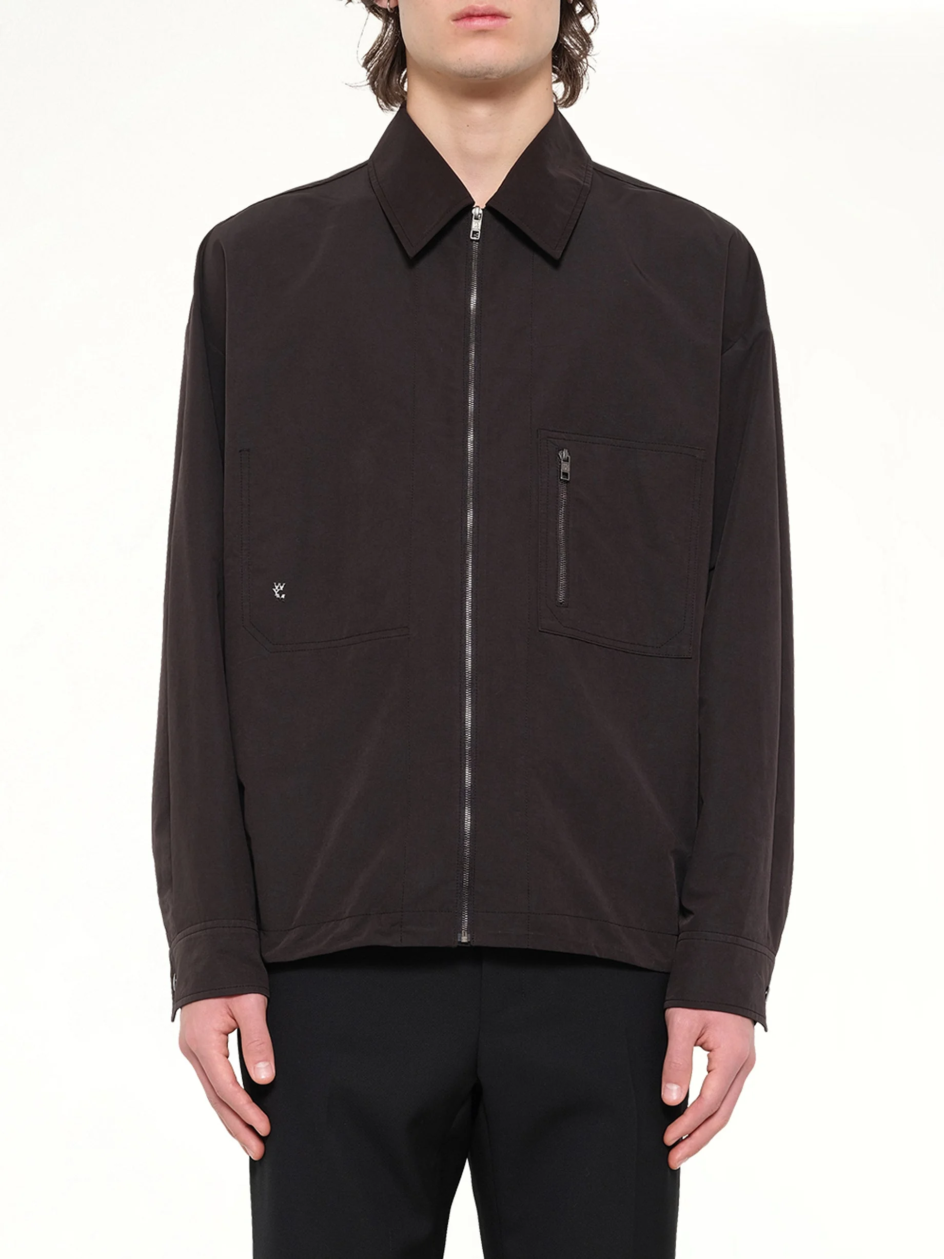 Cotton Nylon Zip Shirt in Black - 1