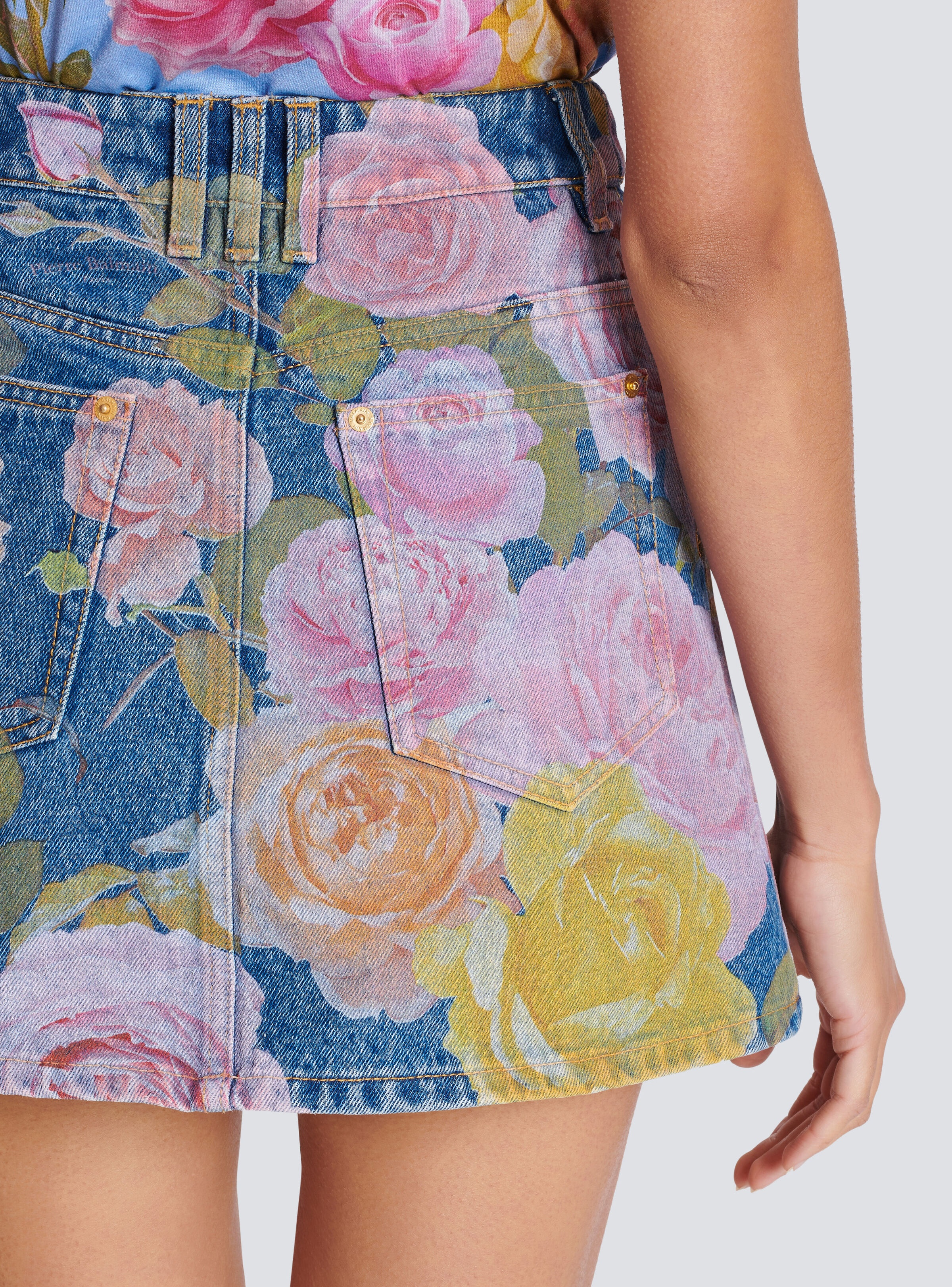 Pastel Roses printed denim skirt - 6