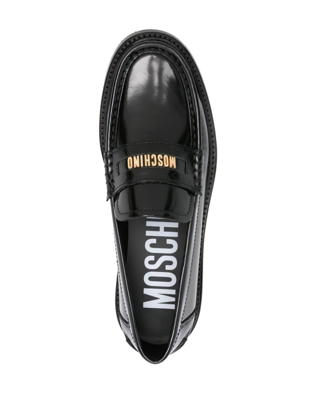 logo-lettering leather loafers - 4