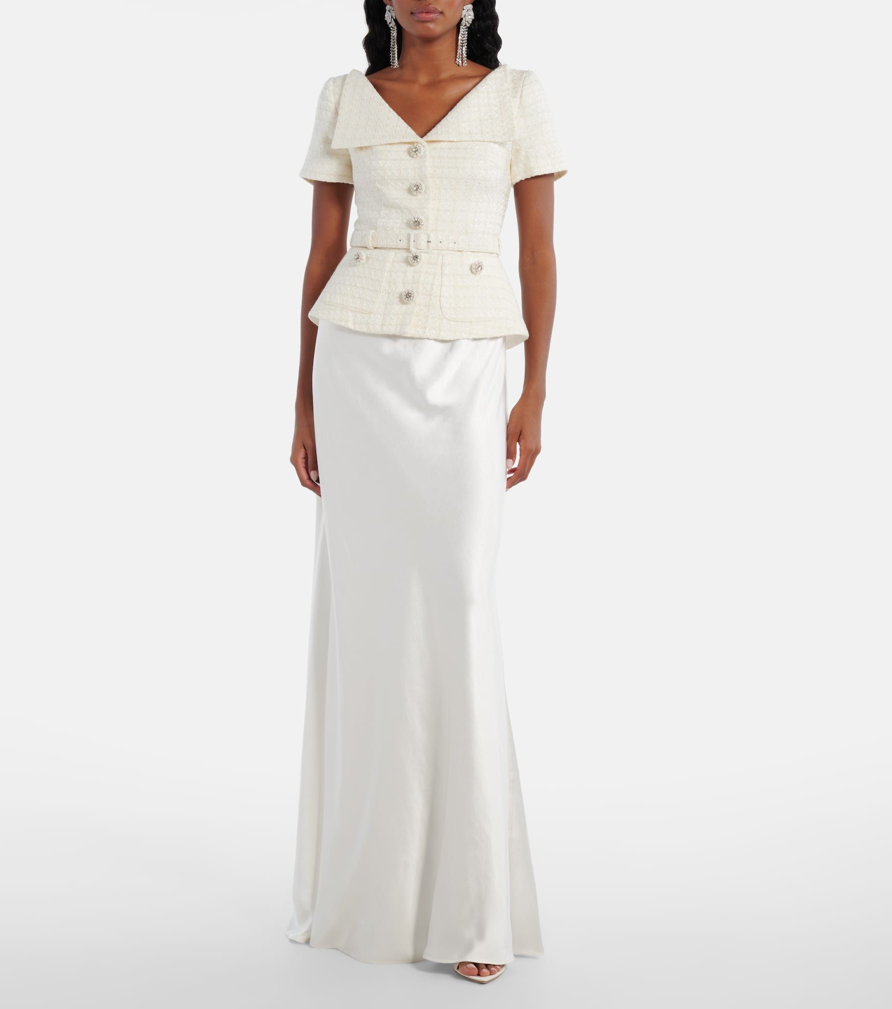 Bridal peplum satin and bouclé maxi dress - 2