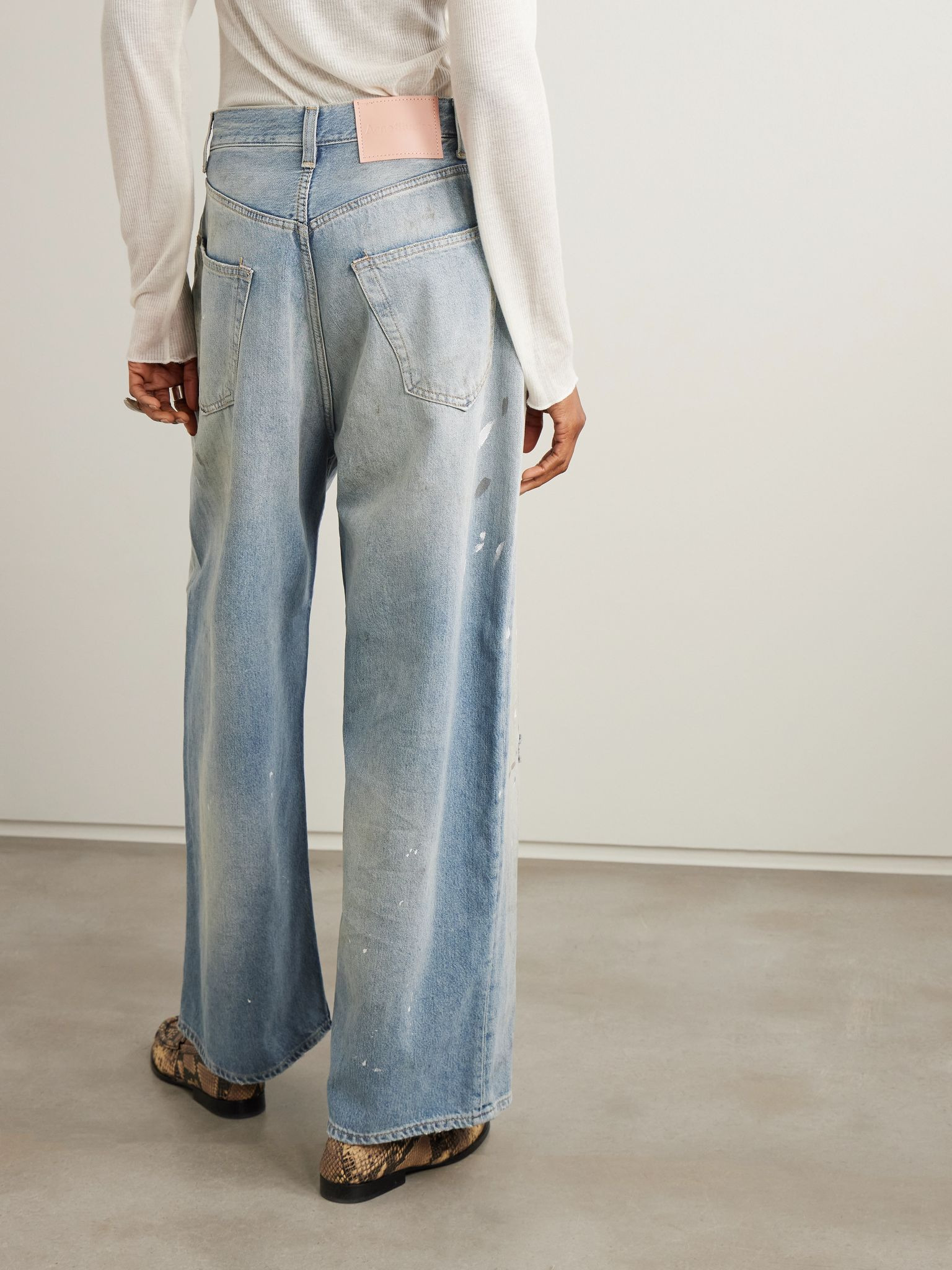 2023 distressed organic low-rise wide-leg jeans Blue - 4