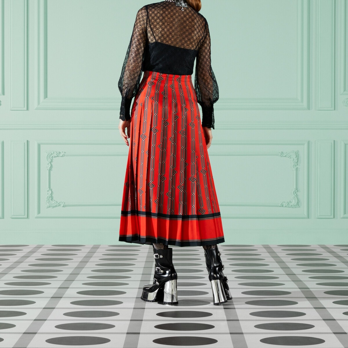 Square G chain print silk skirt - 7