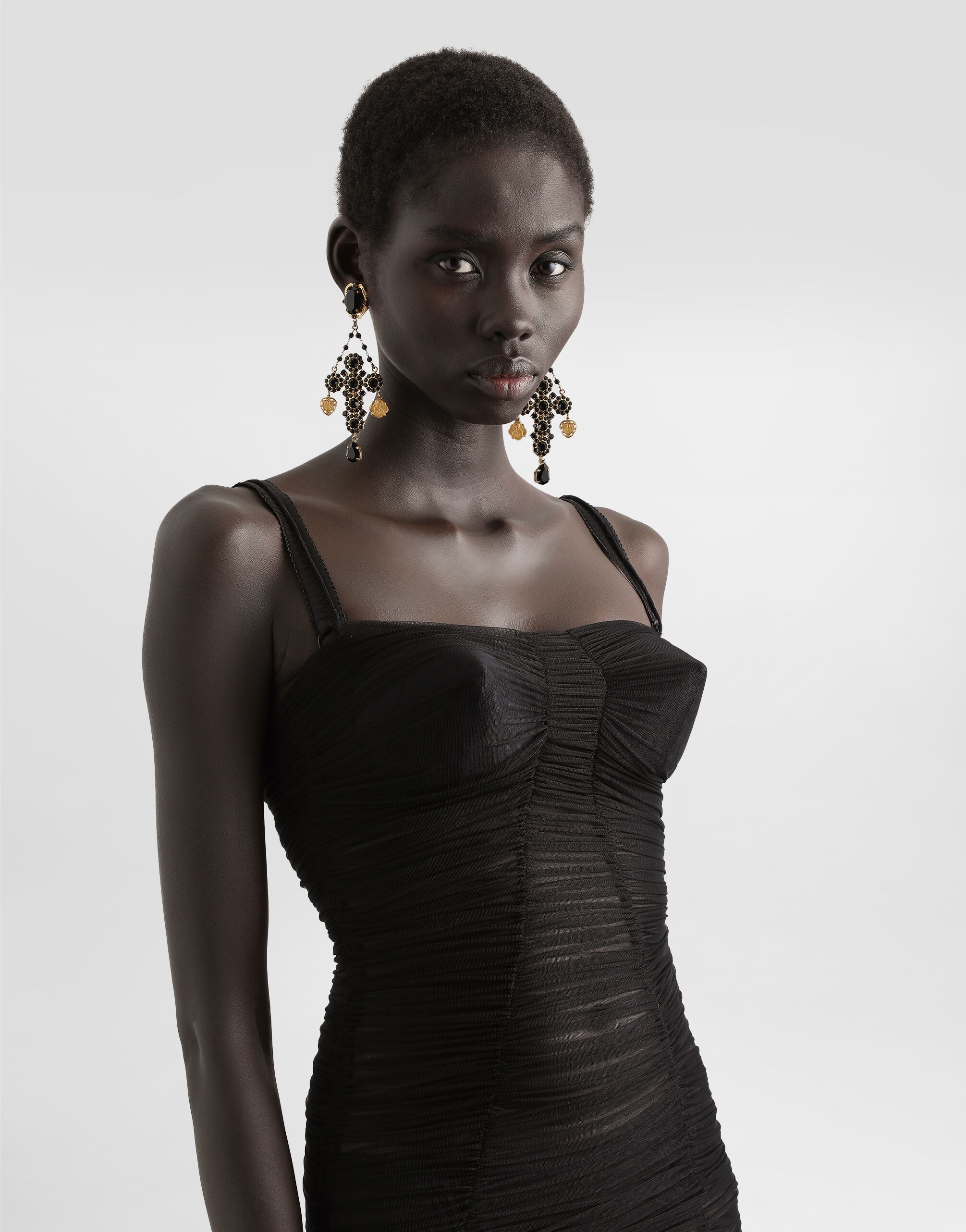 Tulle calf-length dress with draping - 7