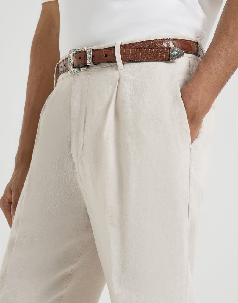 Garment-dyed trousers in linen gabardine with pleat 4