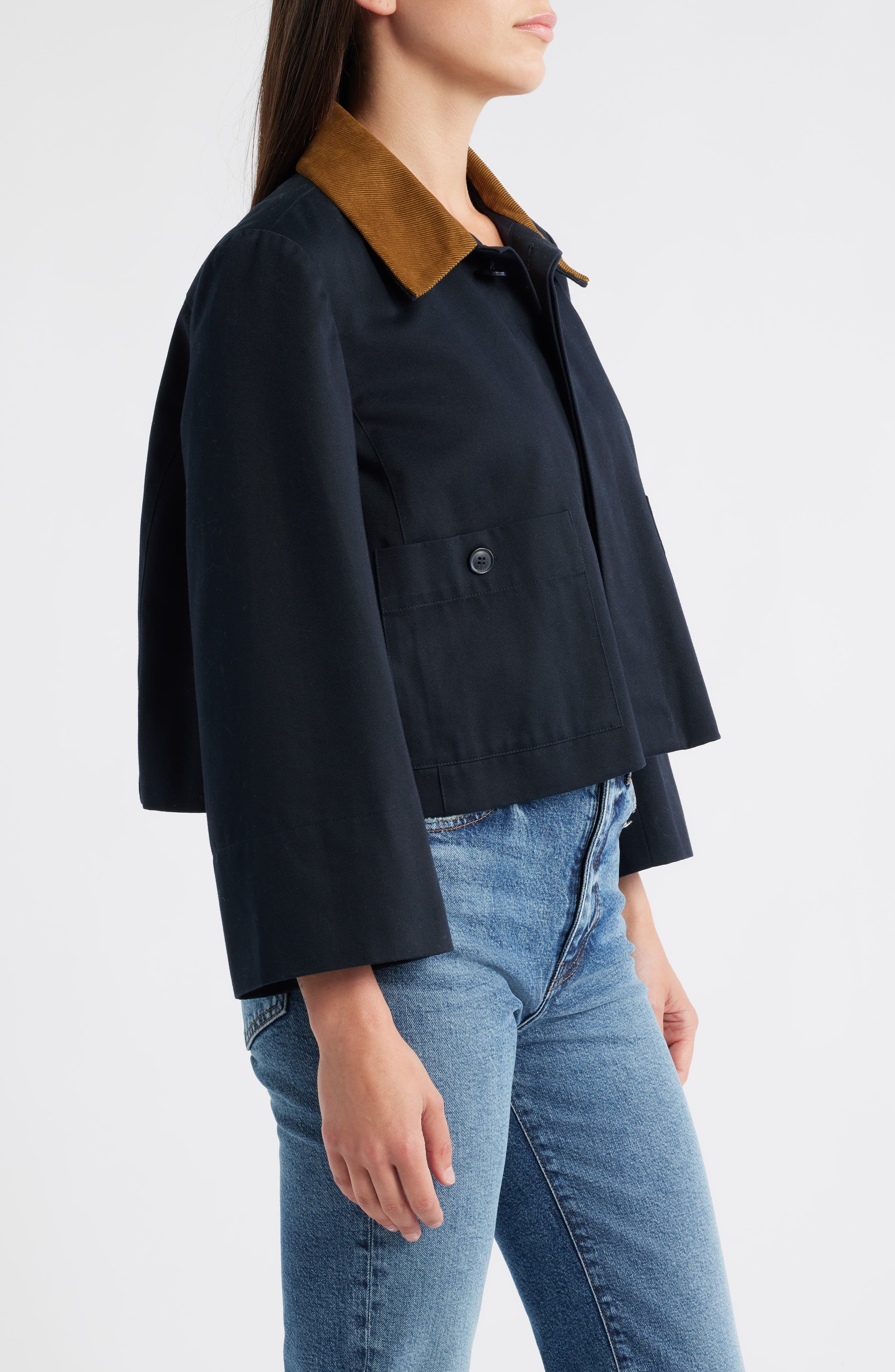 FRAME Corduroy Collar Crop Jacket in Navy at Nordstrom - 3