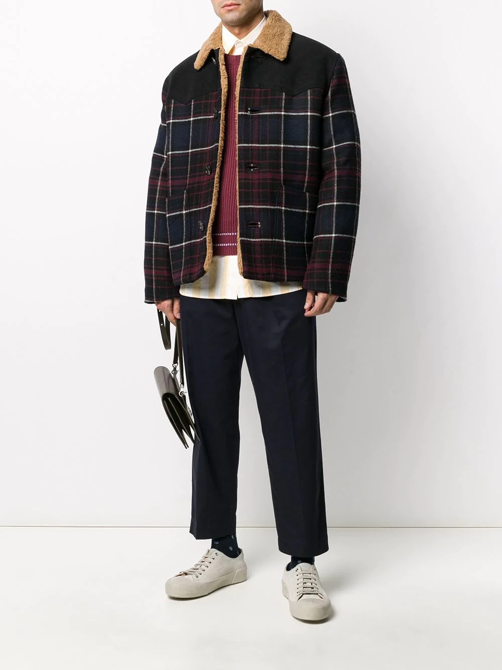 checked shearling jacket - 2