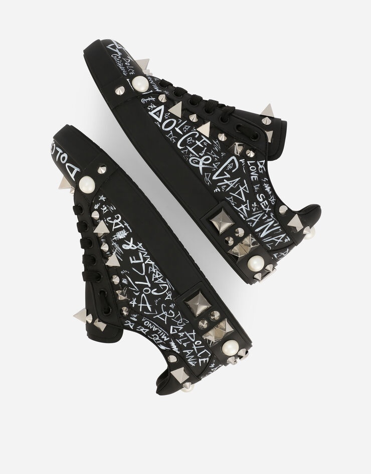 Printed calfskin Portofino sneakers with studs - 6