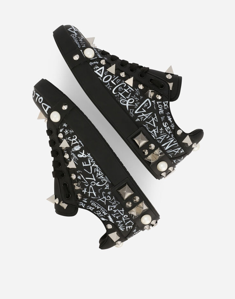 Printed calfskin Portofino sneakers with studs 6