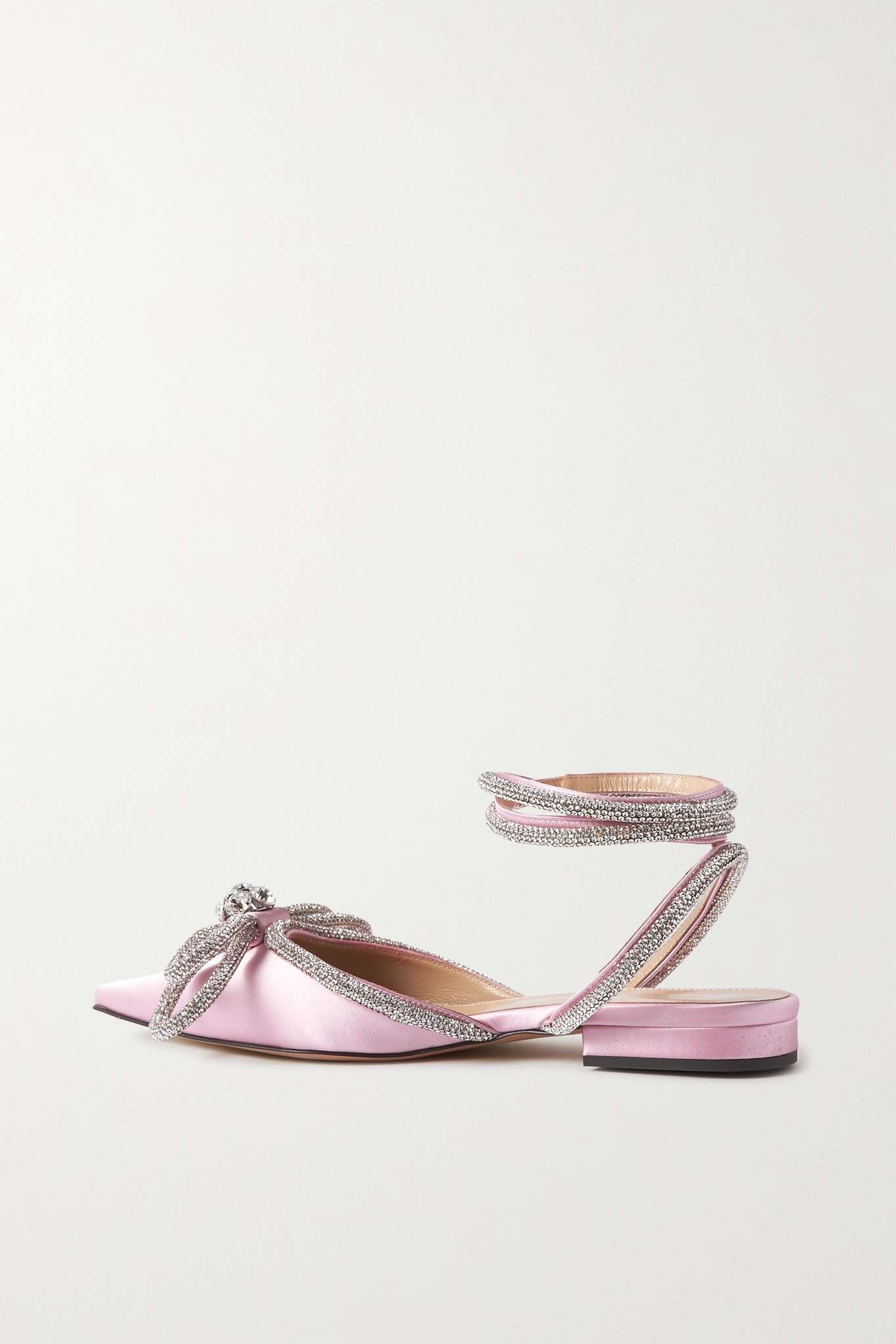 Double Bow crystal-embellished satin point-toe flats - 3